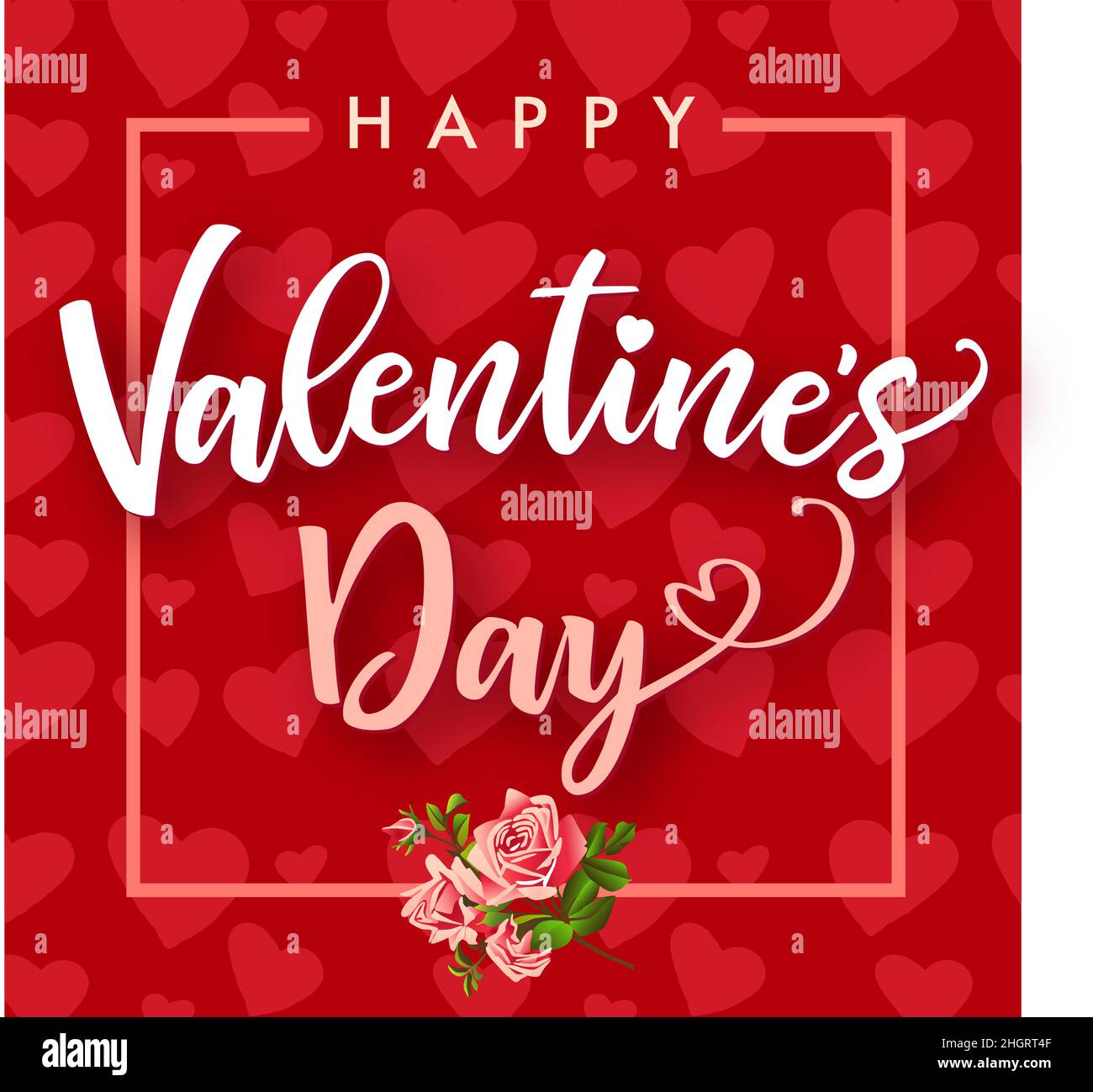 Alles Liebe zum Valentinstag Grußkarte Konzept. Florale Gratzen mit roten Rosen. Conratulation Idee. Isolierte abstrakte Grafik-Design-Vorlage. Kreative d Stock Vektor