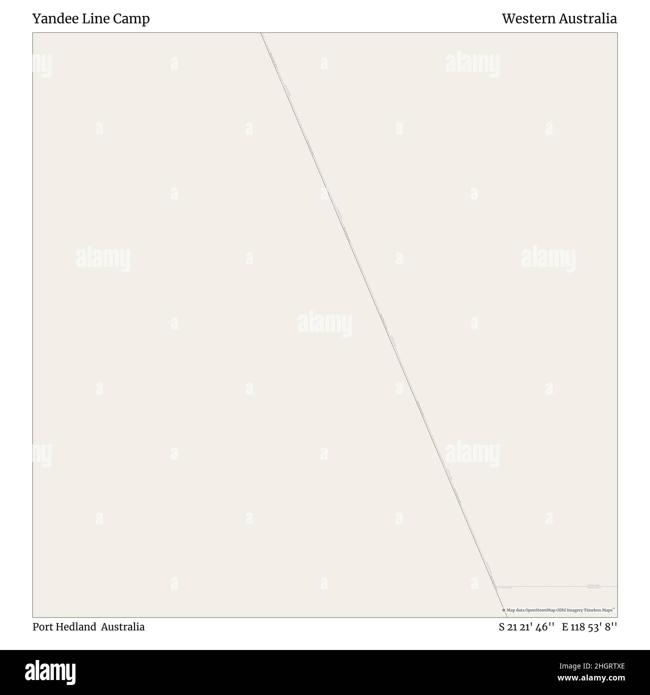 Yandee Line Camp, Port Hedland, Australien, Western Australia, S 21 21' 46'', E 118 53' 8'', Karte, Timeless Map veröffentlicht im Jahr 2021. Reisende, Entdecker und Abenteurer wie Florence Nightingale, David Livingstone, Ernest Shackleton, Lewis and Clark und Sherlock Holmes haben sich bei der Planung von Reisen zu den entlegensten Ecken der Welt auf Karten verlassen.Timeless Maps kartiert die meisten Orte auf der Welt und zeigt die Verwirklichung großer Träume Stockfoto