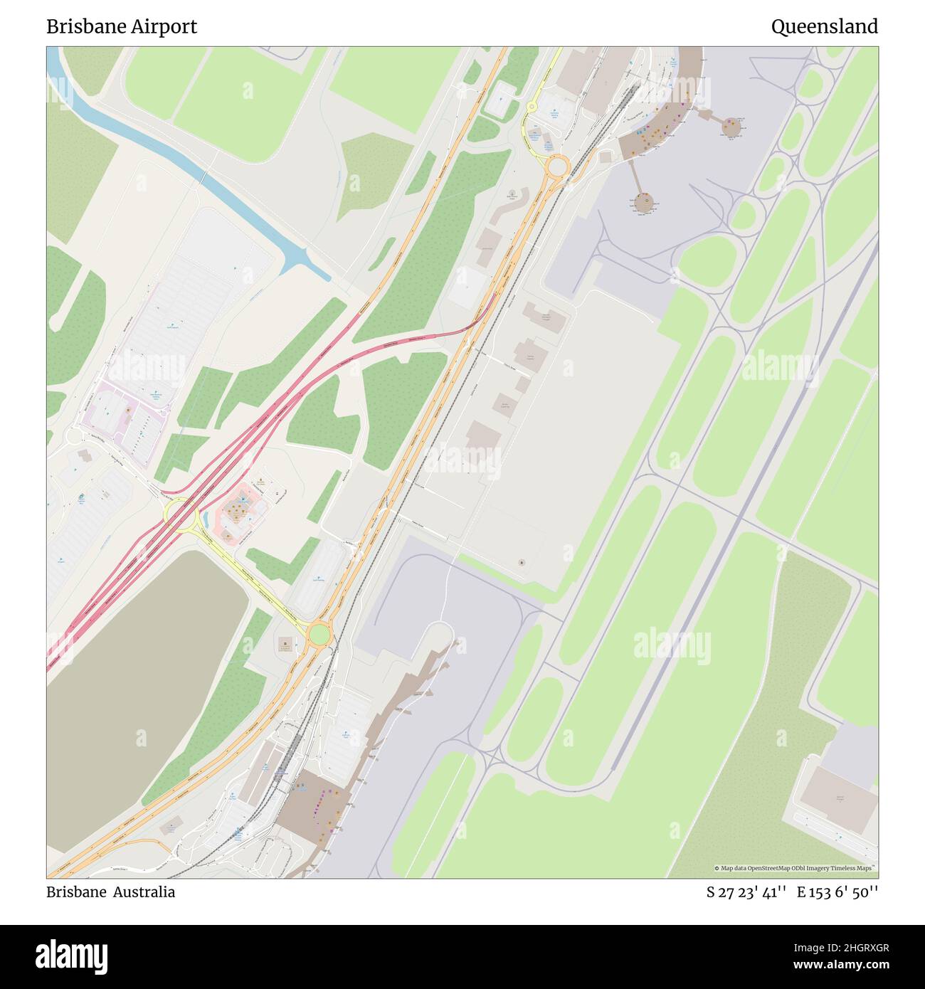 Flughafen Brisbane, Brisbane, Australien, Queensland, S 27 23' 41'', E 153 6' 50'', Karte, Timeless Map veröffentlicht im Jahr 2021. Reisende, Entdecker und Abenteurer wie Florence Nightingale, David Livingstone, Ernest Shackleton, Lewis and Clark und Sherlock Holmes haben sich bei der Planung von Reisen zu den entlegensten Ecken der Welt auf Karten verlassen.Timeless Maps kartiert die meisten Orte auf der Welt und zeigt die Verwirklichung großer Träume Stockfoto