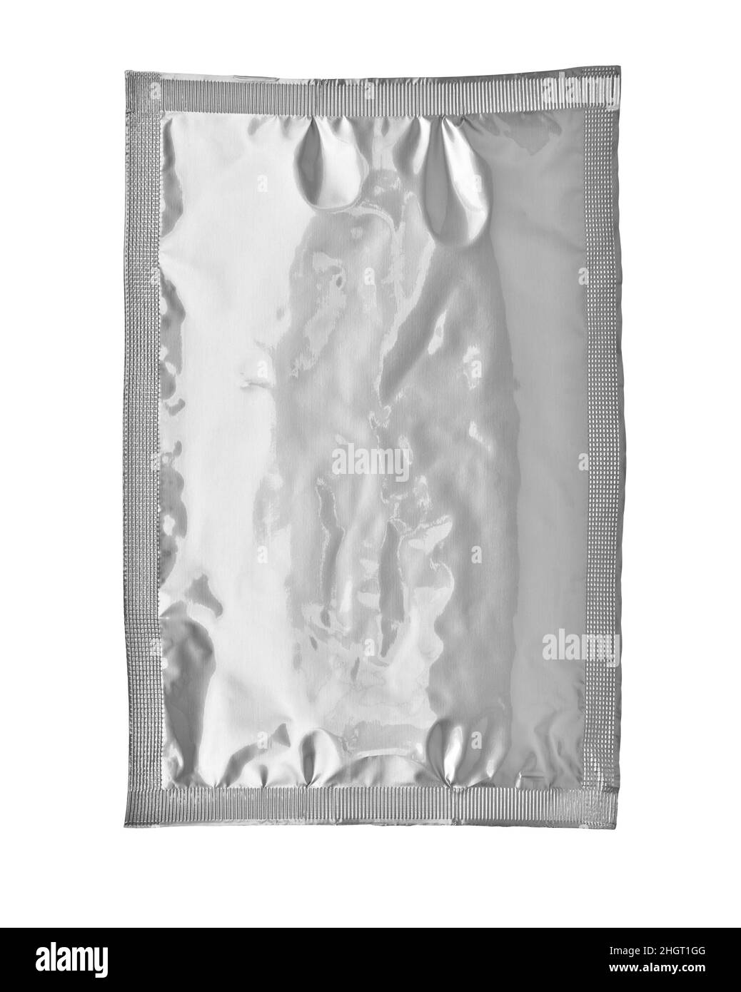 Weiß silber Aluminium Papierbeutel Paket Lebensmittel Vorlage Box Hintergrund Stockfoto