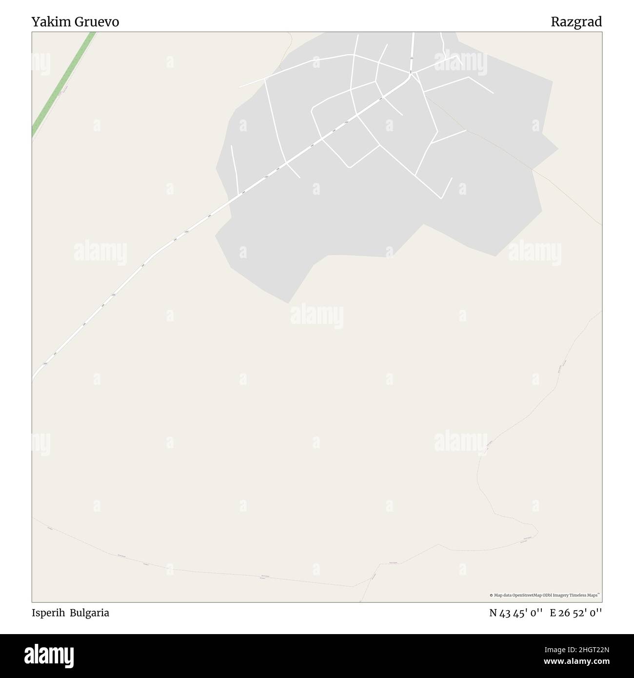 Yakim Gruevo, Isperih, Bulgarien, Razgrad, N 43 45' 0'', E 26 52' 0'', map, Timeless Map veröffentlicht im Jahr 2021. Reisende, Entdecker und Abenteurer wie Florence Nightingale, David Livingstone, Ernest Shackleton, Lewis and Clark und Sherlock Holmes haben sich bei der Planung von Reisen zu den entlegensten Ecken der Welt auf Karten verlassen.Timeless Maps kartiert die meisten Orte auf der Welt und zeigt die Verwirklichung großer Träume Stockfoto