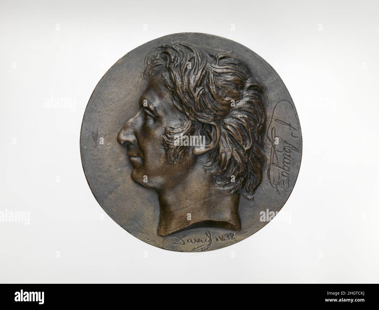 Dominique François Arago (1786–1856) 1832 Medaillengewinnerin: Pierre Jean David d'Angers Pierre-Jean David d’Angers war der produktivste und einer der bedeutendsten französischen Bildhauer der ersten Hälfte des 19. Jahrhunderts. Während seiner fast fünfzigjährigen Karriere (1819–1856) blieb David seiner Überzeugung treu, dass skulpturale Denkmäler, die den Leistungen großer Männer und Frauen gewidmet sind, die Größe eines Volkes am dauerhaftesten und lebhaftesten zum Ausdruck bringen. Er suchte kontinuierlich Aufträge für Denkmäler mit historischen und zeitgenössischen Figuren, die er bewunderte, um ihre Beiträge zu leisten Stockfoto