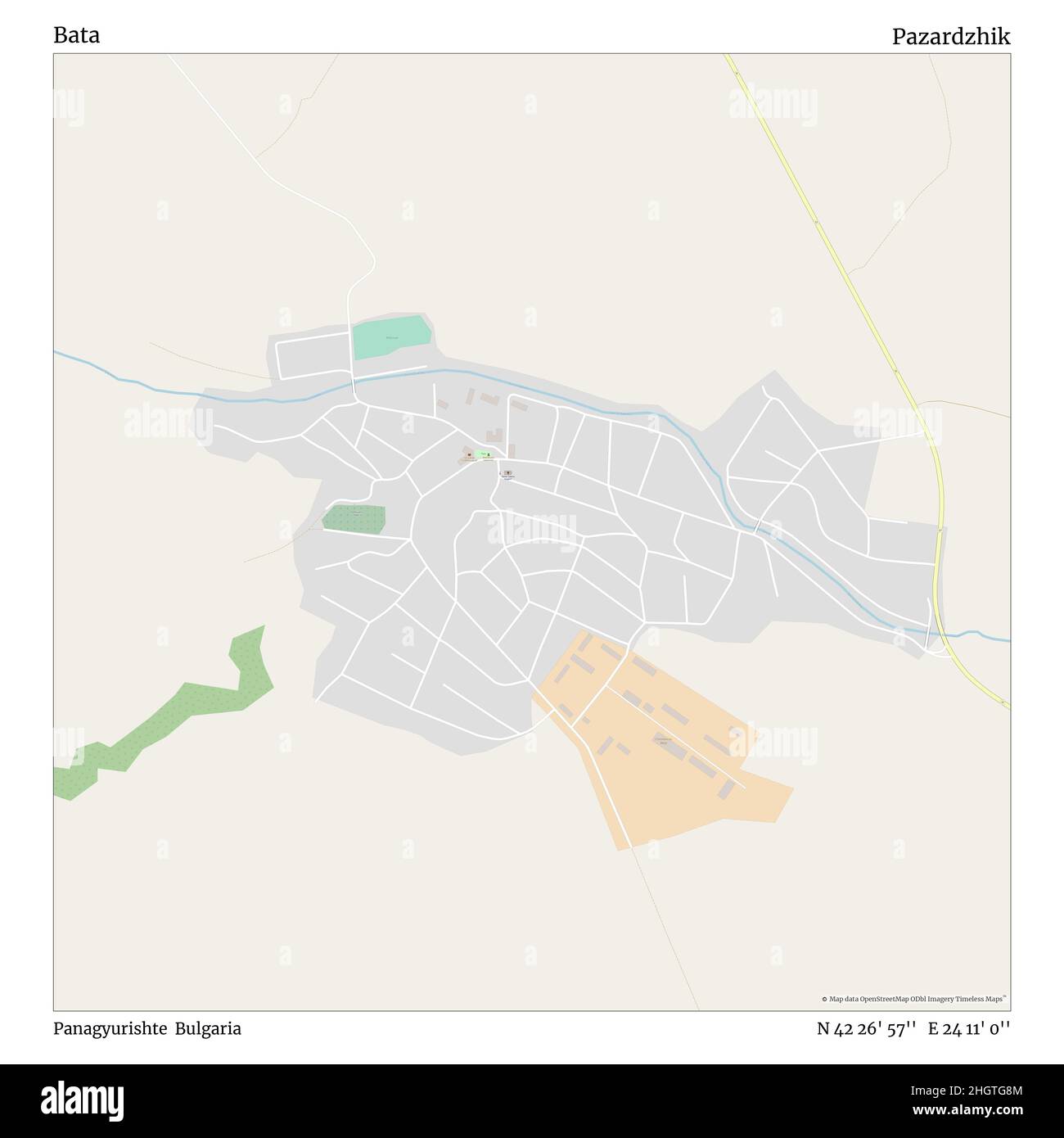 Bata, Panagyurishte, Bulgarien, Pazardzhik, N 42 26' 57'', E 24 11' 0'', map, Timeless Map veröffentlicht im Jahr 2021. Reisende, Entdecker und Abenteurer wie Florence Nightingale, David Livingstone, Ernest Shackleton, Lewis and Clark und Sherlock Holmes haben sich bei der Planung von Reisen zu den entlegensten Ecken der Welt auf Karten verlassen.Timeless Maps kartiert die meisten Orte auf der Welt und zeigt die Verwirklichung großer Träume Stockfoto