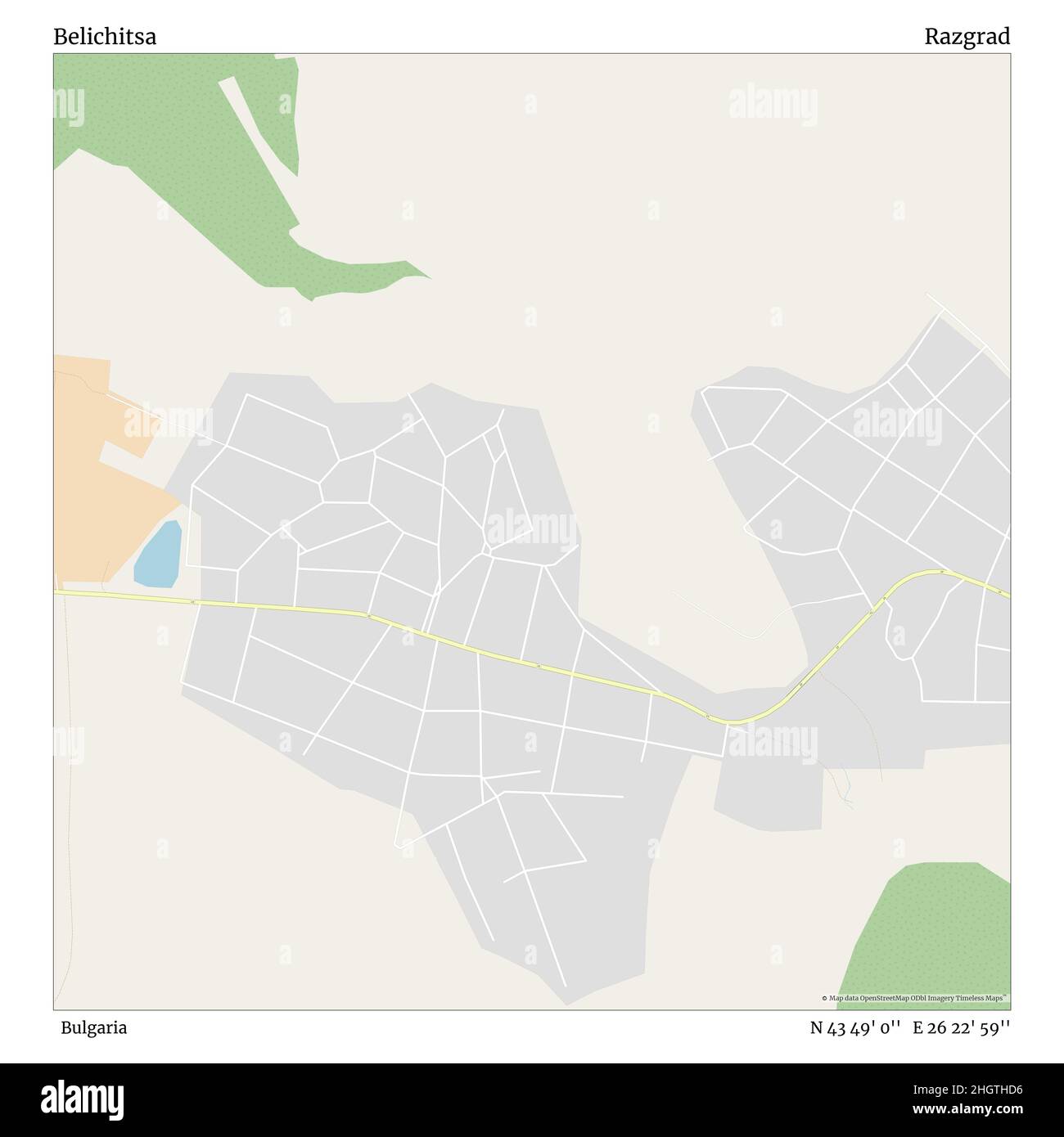 Belichitsa, Bulgarien, Razgrad, N 43 49' 0'', E 26 22' 59'', map, Timeless Map veröffentlicht im Jahr 2021. Reisende, Entdecker und Abenteurer wie Florence Nightingale, David Livingstone, Ernest Shackleton, Lewis and Clark und Sherlock Holmes haben sich bei der Planung von Reisen zu den entlegensten Ecken der Welt auf Karten verlassen.Timeless Maps kartiert die meisten Orte auf der Welt und zeigt die Verwirklichung großer Träume Stockfoto