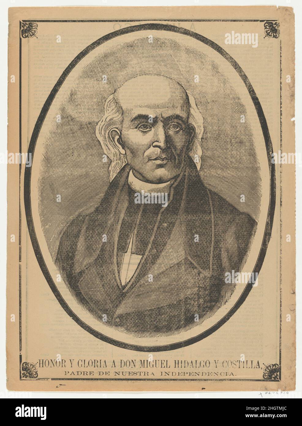 Broadsheet mit Porträt von Don Miguel Hidalgo y Costilla Ca. 1900–10 Anonym. Broadsheet mit Porträt von Don Miguel Hidalgo y Costilla. Anonym. Ca. 1900–10. Photorelief und Buchdruck. Antonio Vanegas Arroyo (1850–1917, Mexikanisch). Ausdrucke Stockfoto