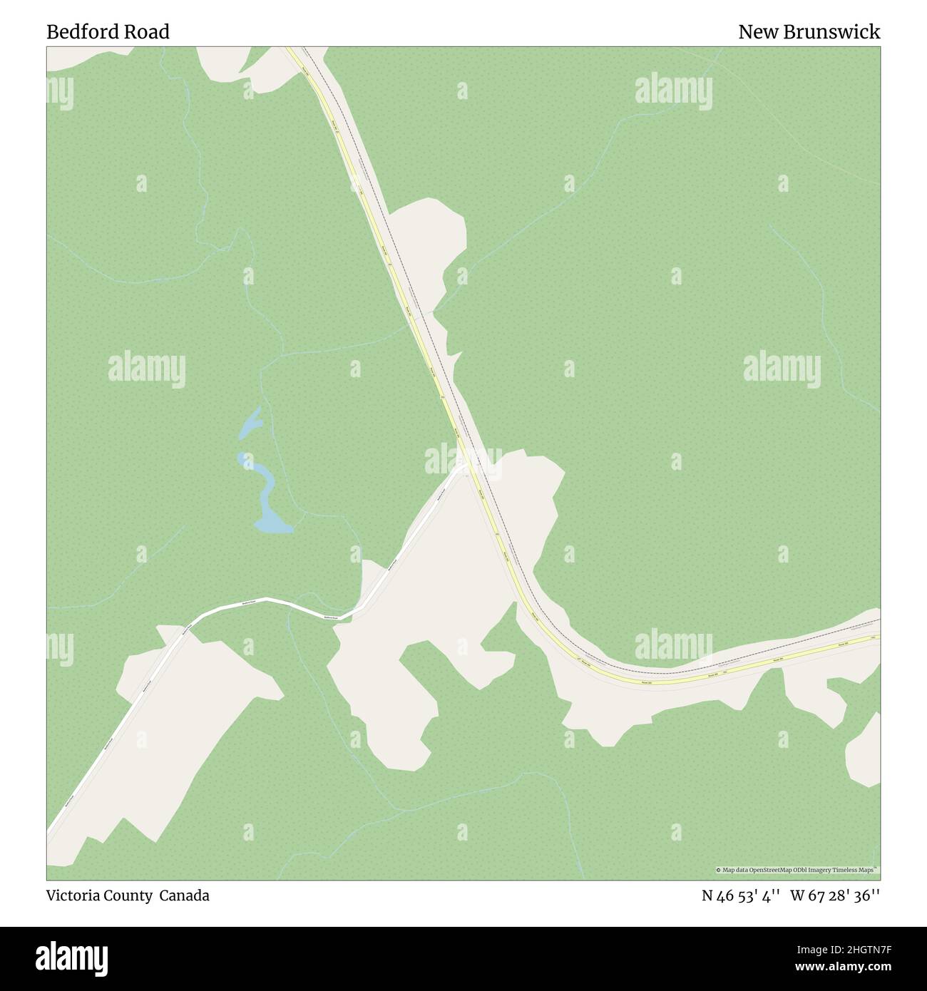 Bedford Road, Victoria County, Kanada, New Brunswick, N 46 53' 4'', W 67 28' 36'', map, Timeless Map veröffentlicht im Jahr 2021. Reisende, Entdecker und Abenteurer wie Florence Nightingale, David Livingstone, Ernest Shackleton, Lewis and Clark und Sherlock Holmes haben sich bei der Planung von Reisen zu den entlegensten Ecken der Welt auf Karten verlassen.Timeless Maps kartiert die meisten Orte auf der Welt und zeigt die Verwirklichung großer Träume Stockfoto