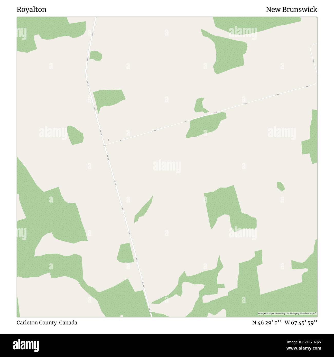 Royalton, Carleton County, Kanada, New Brunswick, N 46 29' 0'', W 67 45' 59'', map, Timeless Map veröffentlicht im Jahr 2021. Reisende, Entdecker und Abenteurer wie Florence Nightingale, David Livingstone, Ernest Shackleton, Lewis and Clark und Sherlock Holmes haben sich bei der Planung von Reisen zu den entlegensten Ecken der Welt auf Karten verlassen.Timeless Maps kartiert die meisten Orte auf der Welt und zeigt die Verwirklichung großer Träume Stockfoto