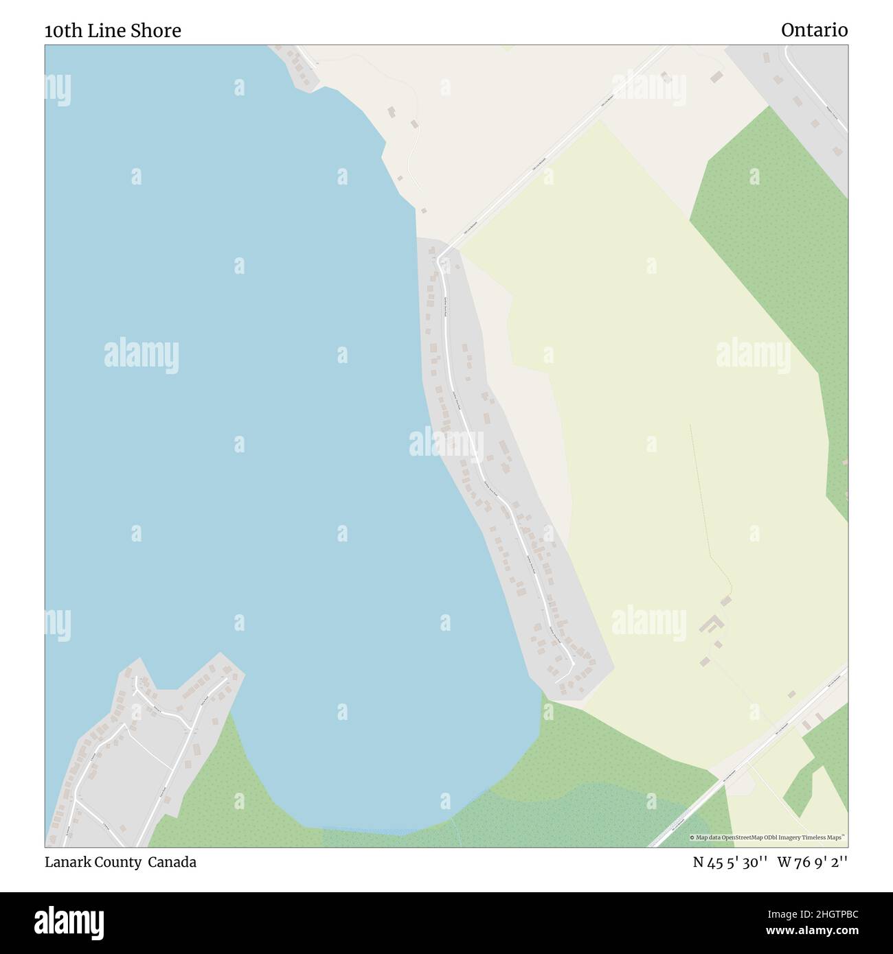 10th Line Shore, Lanark County, Canada, Ontario, N 45 5' 30'', W 76 9' 2'', map, Timeless Map veröffentlicht im Jahr 2021. Reisende, Entdecker und Abenteurer wie Florence Nightingale, David Livingstone, Ernest Shackleton, Lewis and Clark und Sherlock Holmes haben sich bei der Planung von Reisen zu den entlegensten Ecken der Welt auf Karten verlassen.Timeless Maps kartiert die meisten Orte auf der Welt und zeigt die Verwirklichung großer Träume Stockfoto