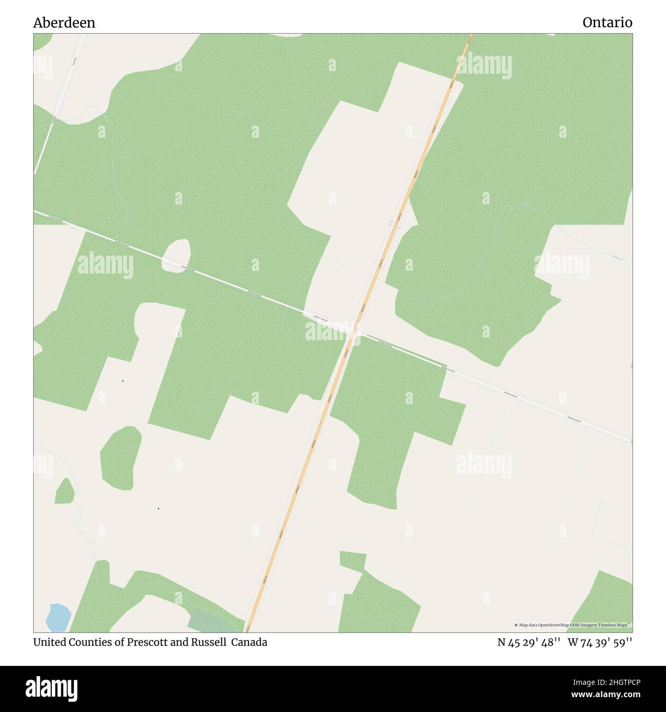 Aberdeen, United Counties of Prescott and Russell, Canada, Ontario, N 45 29' 48'', W 74 39' 59'', map, Timeless Map veröffentlicht im Jahr 2021. Reisende, Entdecker und Abenteurer wie Florence Nightingale, David Livingstone, Ernest Shackleton, Lewis and Clark und Sherlock Holmes haben sich bei der Planung von Reisen zu den entlegensten Ecken der Welt auf Karten verlassen.Timeless Maps kartiert die meisten Orte auf der Welt und zeigt die Verwirklichung großer Träume Stockfoto