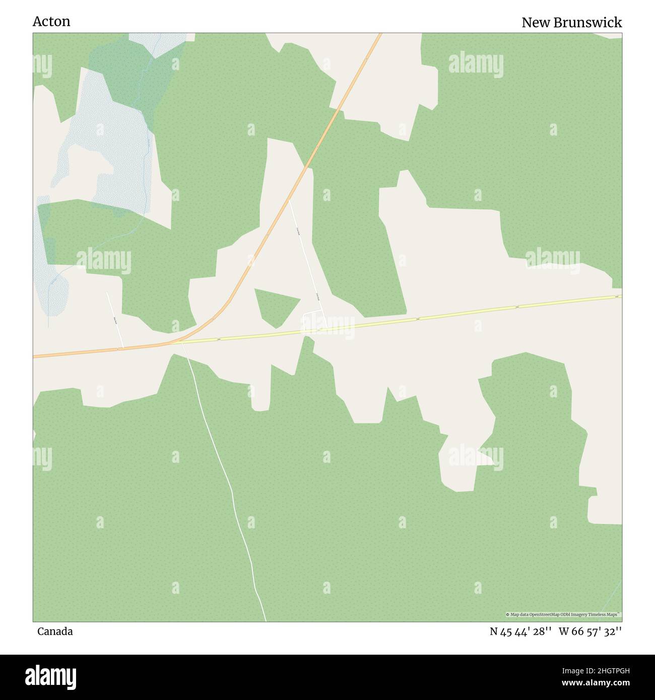 Acton, Kanada, New Brunswick, N 45 44' 28'', W 66 57' 32'', map, Timeless Map veröffentlicht im Jahr 2021. Reisende, Entdecker und Abenteurer wie Florence Nightingale, David Livingstone, Ernest Shackleton, Lewis and Clark und Sherlock Holmes haben sich bei der Planung von Reisen zu den entlegensten Ecken der Welt auf Karten verlassen.Timeless Maps kartiert die meisten Orte auf der Welt und zeigt die Verwirklichung großer Träume Stockfoto