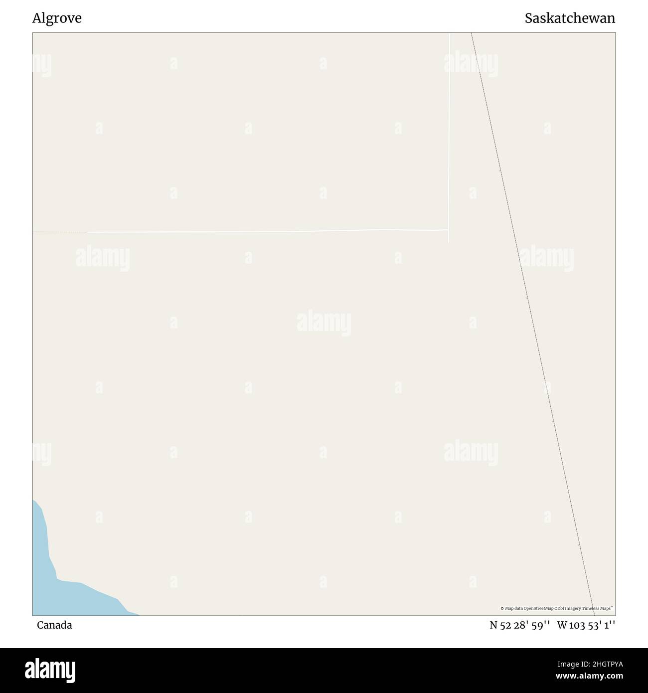 Algrove, Kanada, Saskatchewan, N 52 28' 59'', W 103 53' 1'', map, Timeless Map veröffentlicht im Jahr 2021. Reisende, Entdecker und Abenteurer wie Florence Nightingale, David Livingstone, Ernest Shackleton, Lewis and Clark und Sherlock Holmes haben sich bei der Planung von Reisen zu den entlegensten Ecken der Welt auf Karten verlassen.Timeless Maps kartiert die meisten Orte auf der Welt und zeigt die Verwirklichung großer Träume Stockfoto