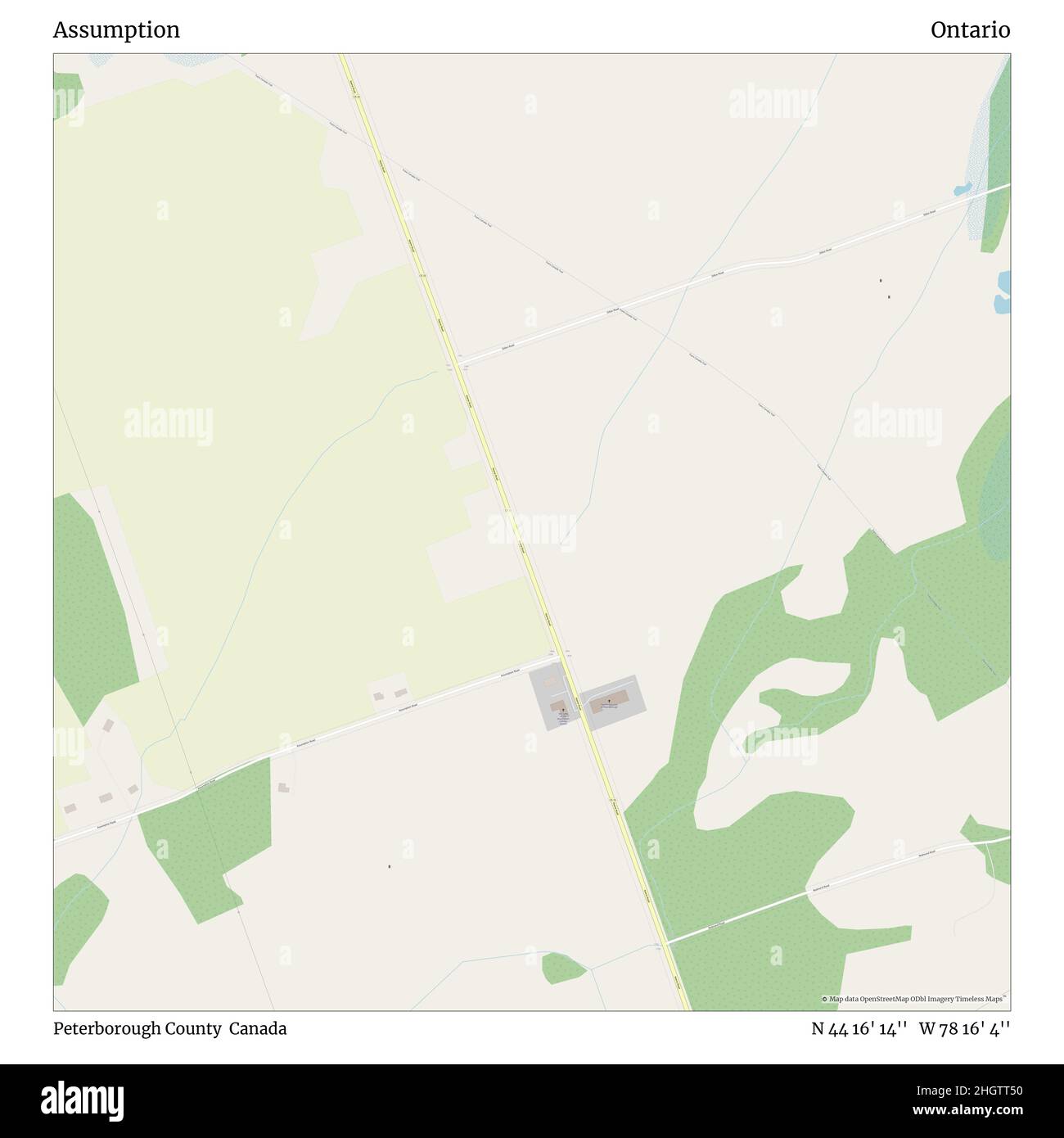 Assumption, Peterborough County, Canada, Ontario, N 44 16' 14'', W 78 16' 4'', map, Timeless Map veröffentlicht im Jahr 2021. Reisende, Entdecker und Abenteurer wie Florence Nightingale, David Livingstone, Ernest Shackleton, Lewis and Clark und Sherlock Holmes haben sich bei der Planung von Reisen zu den entlegensten Ecken der Welt auf Karten verlassen.Timeless Maps kartiert die meisten Orte auf der Welt und zeigt die Verwirklichung großer Träume Stockfoto