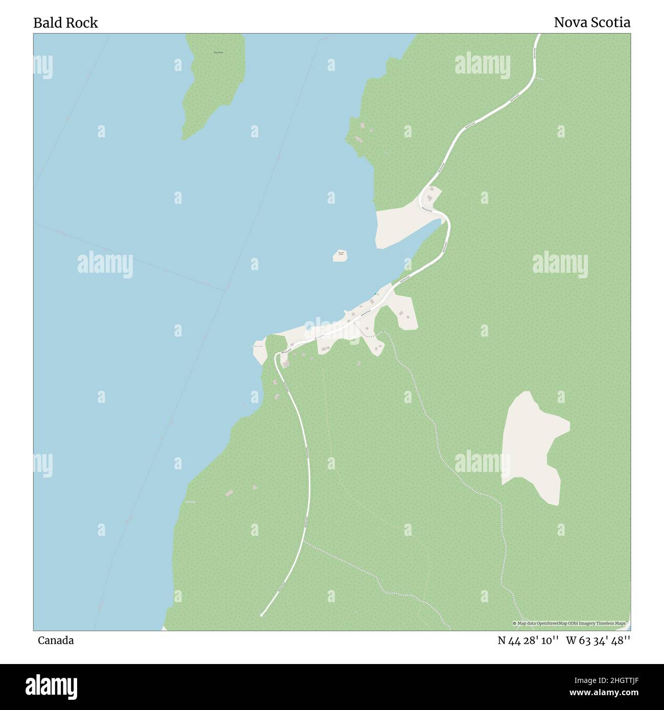 Bald Rock, Kanada, Nova Scotia, N 44 28' 10'', W 63 34' 48'', Karte, Timeless Map veröffentlicht 2021. Reisende, Entdecker und Abenteurer wie Florence Nightingale, David Livingstone, Ernest Shackleton, Lewis and Clark und Sherlock Holmes haben sich bei der Planung von Reisen zu den entlegensten Ecken der Welt auf Karten verlassen.Timeless Maps kartiert die meisten Orte auf der Welt und zeigt die Verwirklichung großer Träume Stockfoto