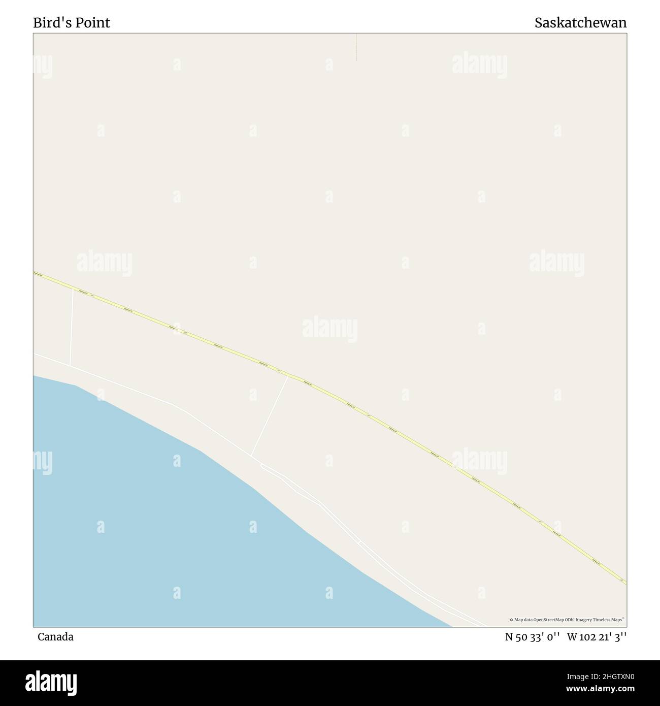 Bird's Point, Canada, Saskatchewan, N 50 33' 0'', W 102 21' 3'', map, Timeless Map veröffentlicht im Jahr 2021. Reisende, Entdecker und Abenteurer wie Florence Nightingale, David Livingstone, Ernest Shackleton, Lewis and Clark und Sherlock Holmes haben sich bei der Planung von Reisen zu den entlegensten Ecken der Welt auf Karten verlassen.Timeless Maps kartiert die meisten Orte auf der Welt und zeigt die Verwirklichung großer Träume Stockfoto