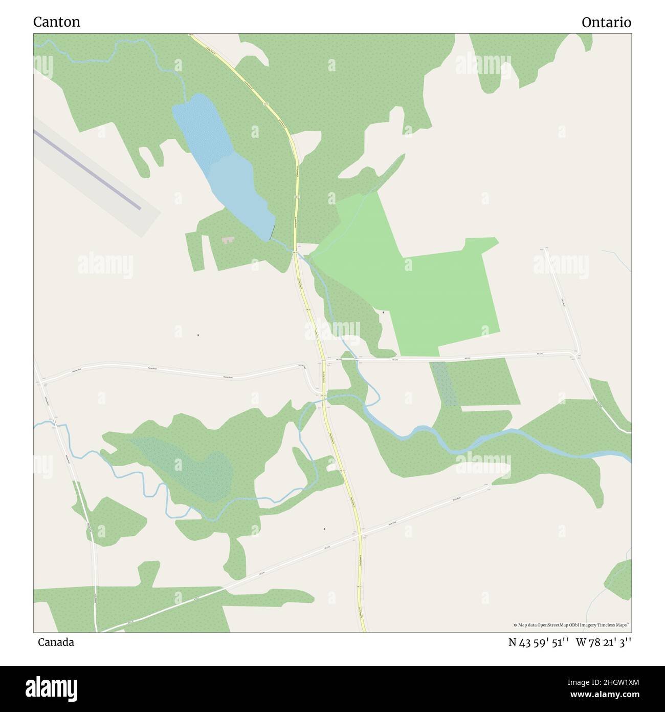 Canton, Canada, Ontario, N 43 59' 51'', W 78 21' 3'', map, Timeless Map veröffentlicht im Jahr 2021. Reisende, Entdecker und Abenteurer wie Florence Nightingale, David Livingstone, Ernest Shackleton, Lewis and Clark und Sherlock Holmes haben sich bei der Planung von Reisen zu den entlegensten Ecken der Welt auf Karten verlassen.Timeless Maps kartiert die meisten Orte auf der Welt und zeigt die Verwirklichung großer Träume Stockfoto