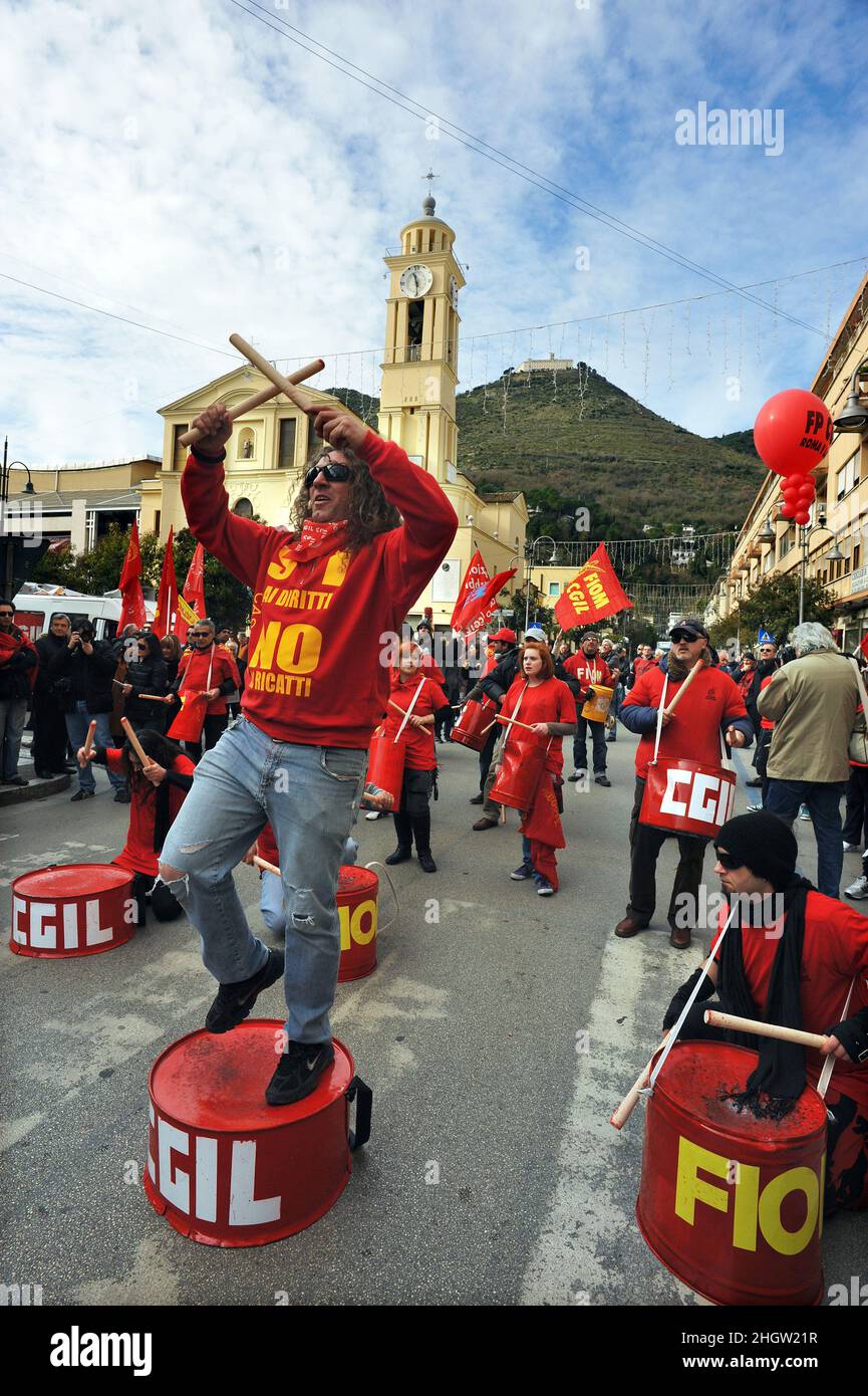 Cassino, Italien 28/01/2011: DEMONSTRATION DER Stahlarbeiter VON FIOM GGIL. ©Andrea Sabbadini Stockfoto