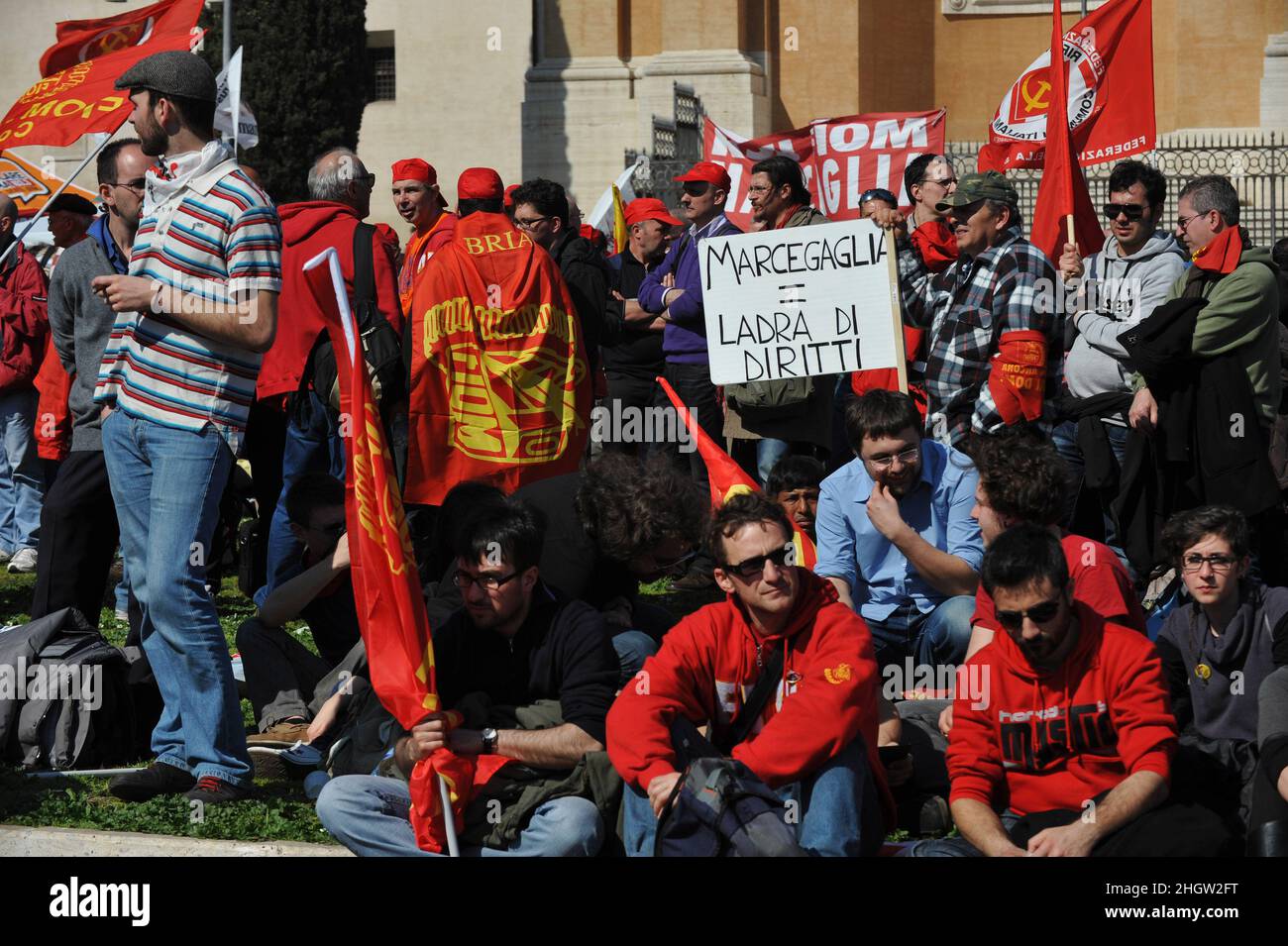 Rom, Italien 09/03/2012: Generalstreik, FIOM CGIL-Stahlarbeiter protestieren. ©Andrea Sabbadini Stockfoto