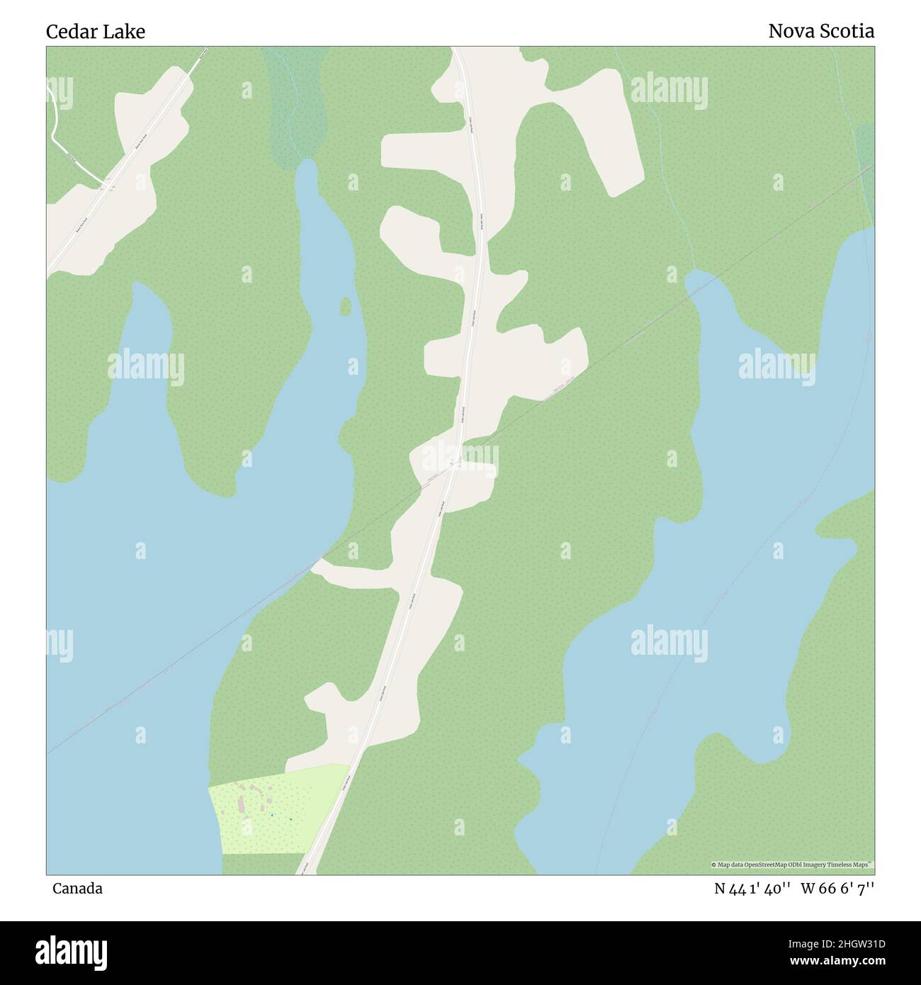 Cedar Lake, Canada, Nova Scotia, N 44 1' 40'', W 66 6' 7'', map, Timeless Map veröffentlicht im Jahr 2021. Reisende, Entdecker und Abenteurer wie Florence Nightingale, David Livingstone, Ernest Shackleton, Lewis and Clark und Sherlock Holmes haben sich bei der Planung von Reisen zu den entlegensten Ecken der Welt auf Karten verlassen.Timeless Maps kartiert die meisten Orte auf der Welt und zeigt die Verwirklichung großer Träume Stockfoto