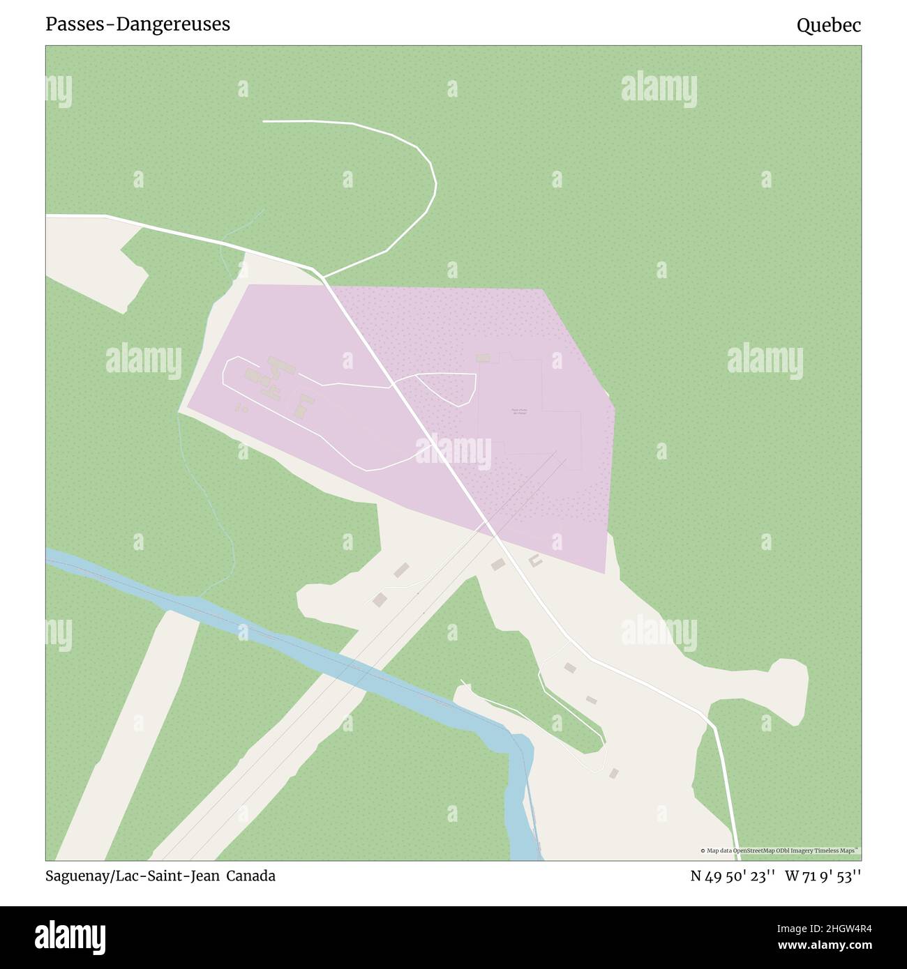 Passes-Dangereuses, Saguenay/Lac-Saint-Jean, Canada, Quebec, N 49 50' 23'', W 71 9' 53'', map, Timeless Map veröffentlicht im Jahr 2021. Reisende, Entdecker und Abenteurer wie Florence Nightingale, David Livingstone, Ernest Shackleton, Lewis and Clark und Sherlock Holmes haben sich bei der Planung von Reisen zu den entlegensten Ecken der Welt auf Karten verlassen.Timeless Maps kartiert die meisten Orte auf der Welt und zeigt die Verwirklichung großer Träume Stockfoto