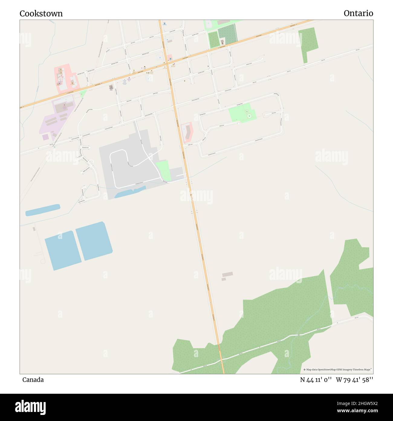 Cookstown, Canada, Ontario, N 44 11' 0'', W 79 41' 58'', map, Timeless Map veröffentlicht im Jahr 2021. Reisende, Entdecker und Abenteurer wie Florence Nightingale, David Livingstone, Ernest Shackleton, Lewis and Clark und Sherlock Holmes haben sich bei der Planung von Reisen zu den entlegensten Ecken der Welt auf Karten verlassen.Timeless Maps kartiert die meisten Orte auf der Welt und zeigt die Verwirklichung großer Träume Stockfoto