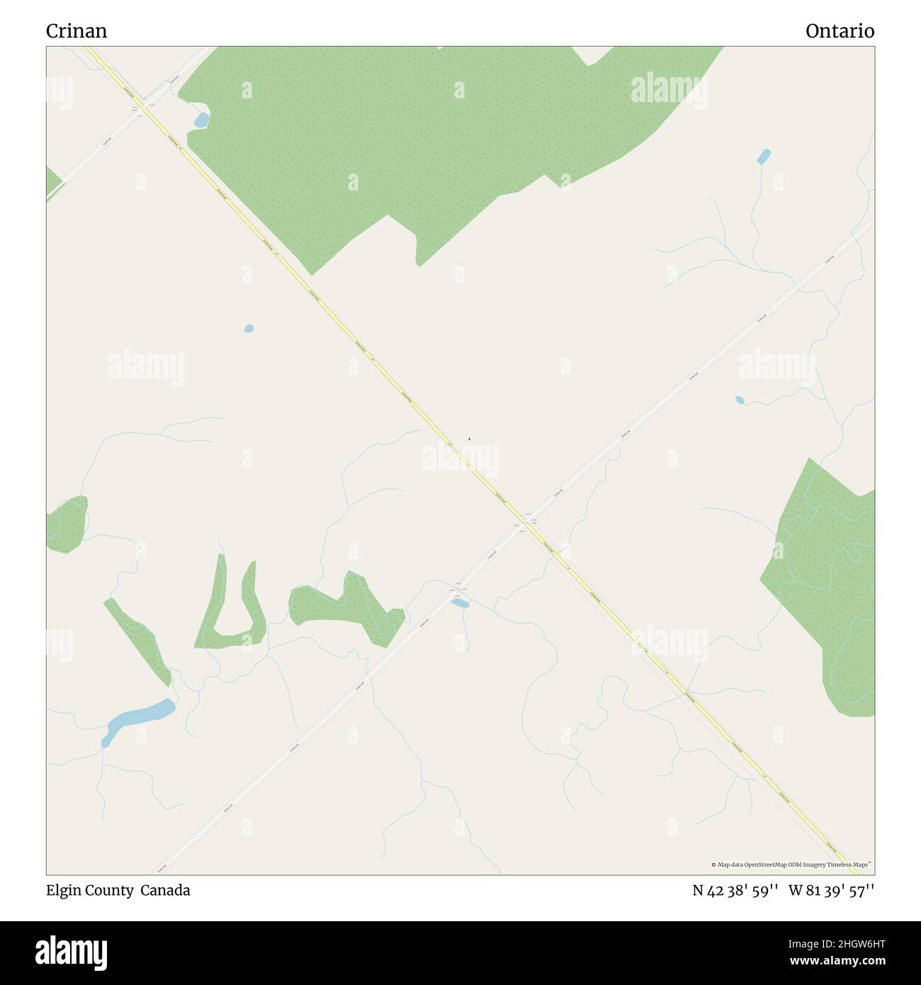 Crinan, Elgin County, Canada, Ontario, N 42 38' 59'', W 81 39' 57'', map, Timeless Map veröffentlicht im Jahr 2021. Reisende, Entdecker und Abenteurer wie Florence Nightingale, David Livingstone, Ernest Shackleton, Lewis and Clark und Sherlock Holmes haben sich bei der Planung von Reisen zu den entlegensten Ecken der Welt auf Karten verlassen.Timeless Maps kartiert die meisten Orte auf der Welt und zeigt die Verwirklichung großer Träume Stockfoto