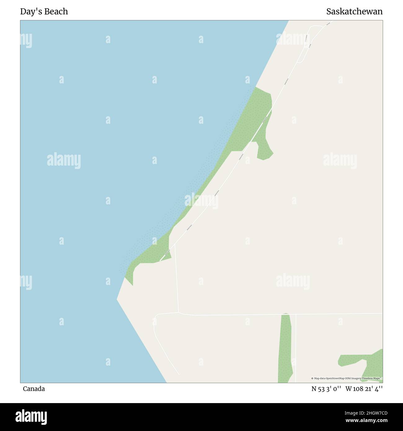 Day's Beach, Canada, Saskatchewan, N 53 3' 0'', W 108 21' 4'', map, Timeless Map veröffentlicht im Jahr 2021. Reisende, Entdecker und Abenteurer wie Florence Nightingale, David Livingstone, Ernest Shackleton, Lewis and Clark und Sherlock Holmes haben sich bei der Planung von Reisen zu den entlegensten Ecken der Welt auf Karten verlassen.Timeless Maps kartiert die meisten Orte auf der Welt und zeigt die Verwirklichung großer Träume Stockfoto