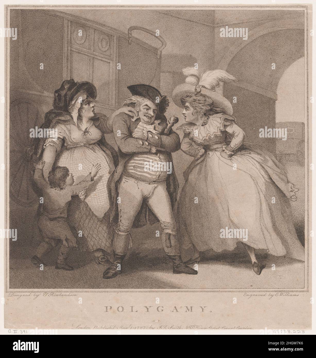 Polygamie 1. August 1787 Edward Williams der Ältere. Polygamie. Edward Williams der Ältere (britisch, aktives London, ca. L 1786, S. 1. August 1787. Stichgravur. John Raphael Smith (britischer, getaufter Derby 1751–1812 Doncaster). Ausdrucke Stockfoto