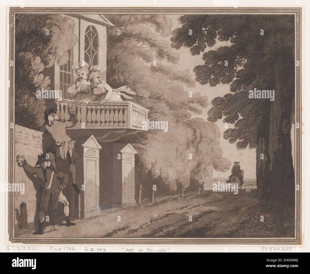 Art of Scaling 1785 (?) Samuel Alken. Kunst der Skalierung. Nach Thomas Rowlandson (British, London 1757–1827 London). 1785 (?). Ätzung und Aquatinta. Wahrscheinlich Samuel Alken (Britisch, London 1756–1815 London). Ausdrucke Stockfoto