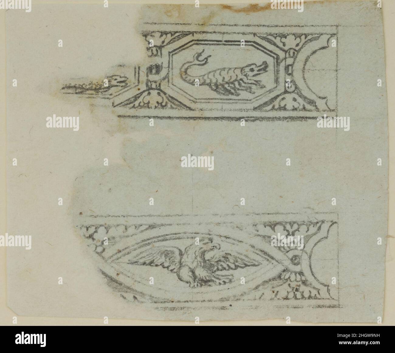 Entwürfe für die Dekoration von Schusswaffen ca. 1797–1805 Workshop von Nicolas Noël Boutet Französisch. Designs für die Dekoration von Schusswaffen. Französisch, Versailles. Ca. 1797–1805. Bleistift, Tinte, Grauwäsche auf Papier. Versailles. Arbeitet auf Papier-Zeichnungen Stockfoto