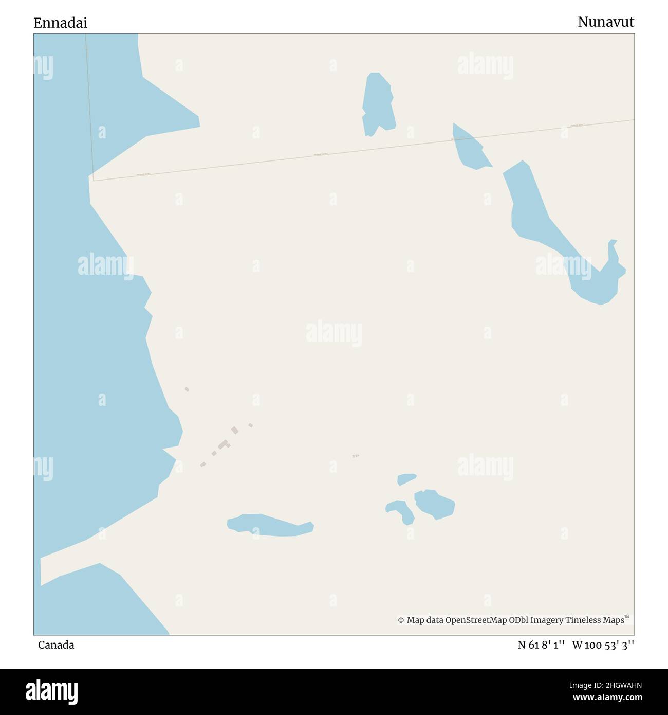 Ennadai, Kanada, Nunavut, N 61 8' 1'', W 100 53' 3'', map, Timeless Map veröffentlicht im Jahr 2021. Reisende, Entdecker und Abenteurer wie Florence Nightingale, David Livingstone, Ernest Shackleton, Lewis and Clark und Sherlock Holmes haben sich bei der Planung von Reisen zu den entlegensten Ecken der Welt auf Karten verlassen.Timeless Maps kartiert die meisten Orte auf der Welt und zeigt die Verwirklichung großer Träume Stockfoto