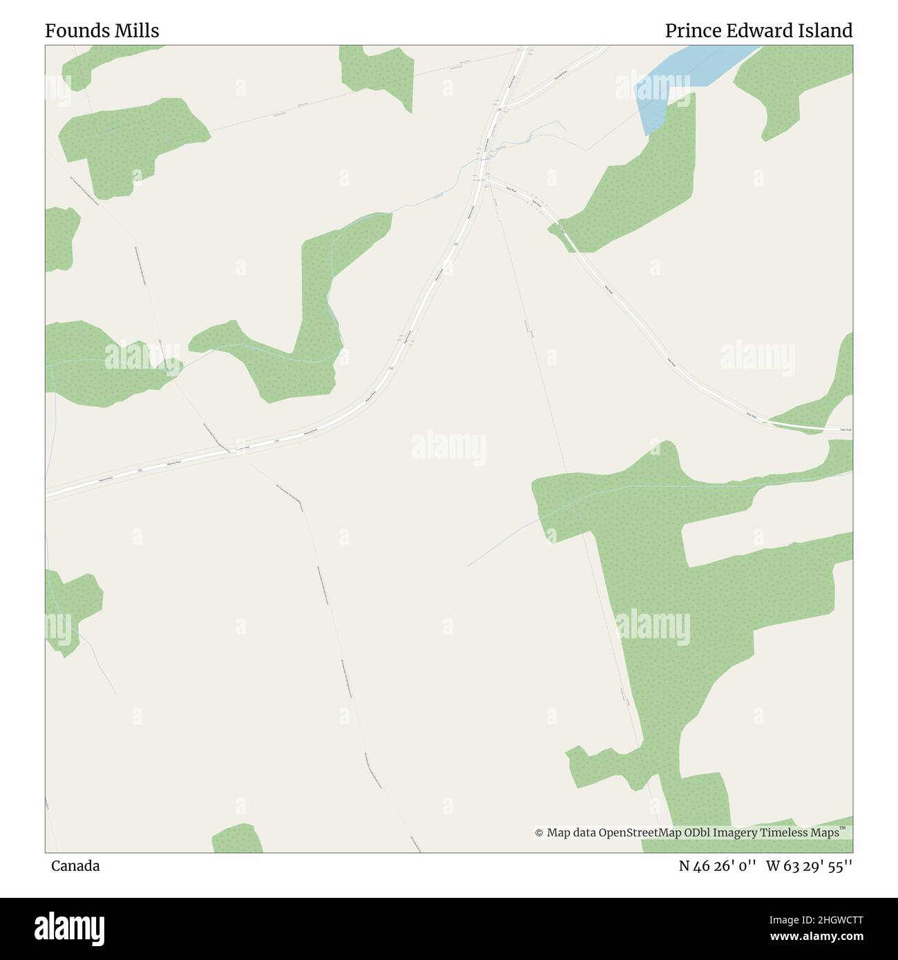 Founds Mills, Kanada, Prince Edward Island, N 46 26' 0'', W 63 29' 55'', map, Timeless Map veröffentlicht im Jahr 2021. Reisende, Entdecker und Abenteurer wie Florence Nightingale, David Livingstone, Ernest Shackleton, Lewis and Clark und Sherlock Holmes haben sich bei der Planung von Reisen zu den entlegensten Ecken der Welt auf Karten verlassen.Timeless Maps kartiert die meisten Orte auf der Welt und zeigt die Verwirklichung großer Träume Stockfoto