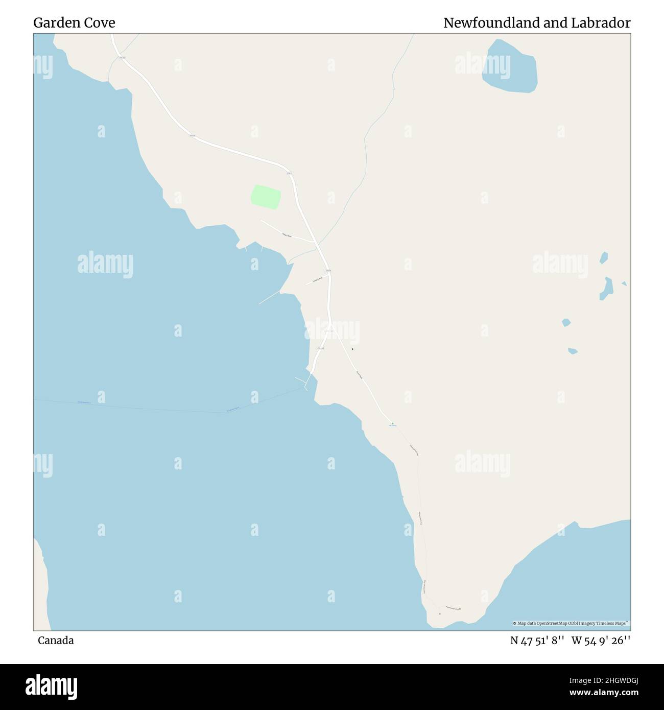 Garden Cove, Kanada, Neufundland und Labrador, N 47 51' 8'', W 54 9' 26'', map, Timeless Map veröffentlicht im Jahr 2021. Reisende, Entdecker und Abenteurer wie Florence Nightingale, David Livingstone, Ernest Shackleton, Lewis and Clark und Sherlock Holmes haben sich bei der Planung von Reisen zu den entlegensten Ecken der Welt auf Karten verlassen.Timeless Maps kartiert die meisten Orte auf der Welt und zeigt die Verwirklichung großer Träume Stockfoto