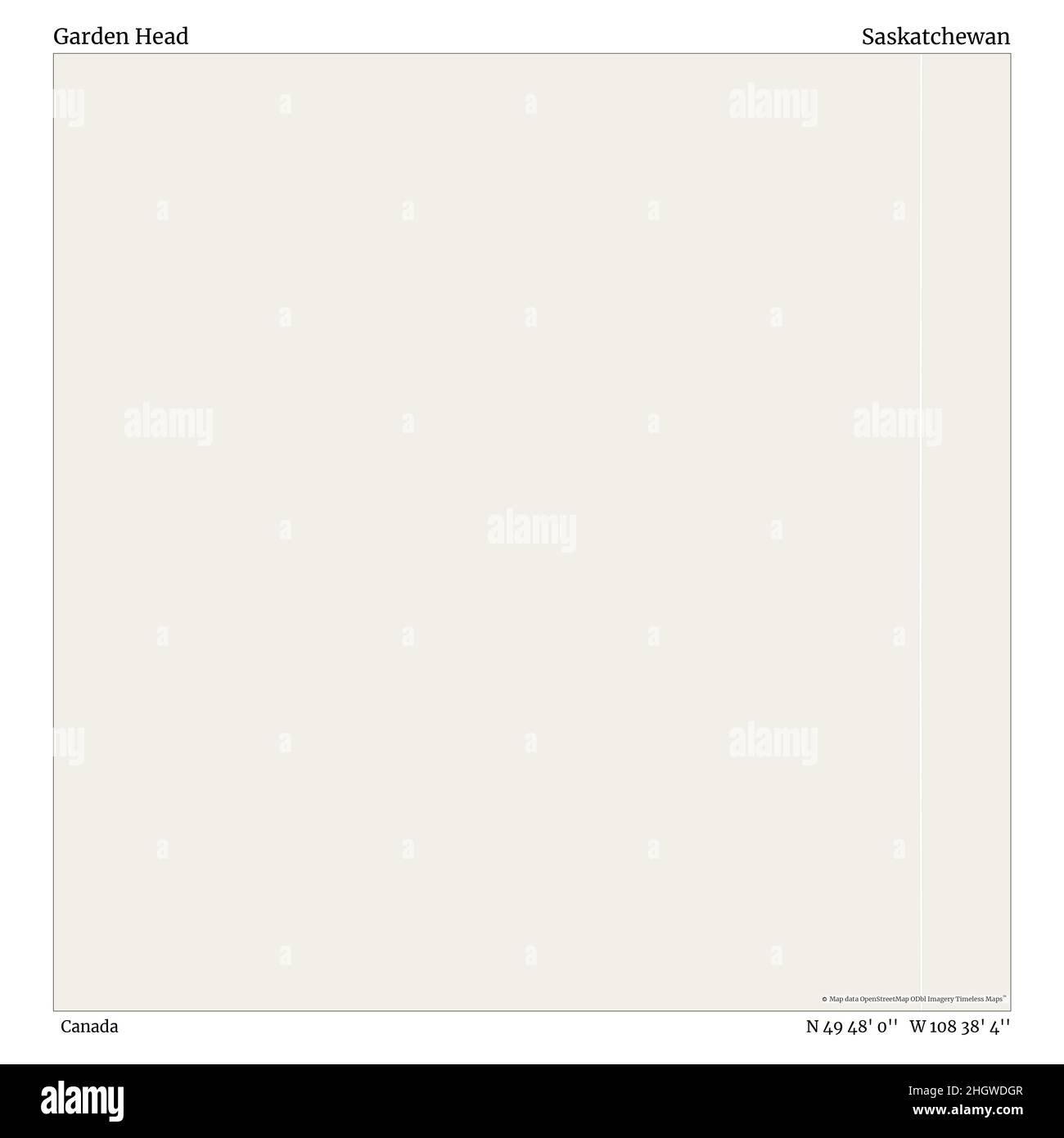 Garden Head, Canada, Saskatchewan, N 49 48' 0'', W 108 38' 4'', map, Timeless Map veröffentlicht im Jahr 2021. Reisende, Entdecker und Abenteurer wie Florence Nightingale, David Livingstone, Ernest Shackleton, Lewis and Clark und Sherlock Holmes haben sich bei der Planung von Reisen zu den entlegensten Ecken der Welt auf Karten verlassen.Timeless Maps kartiert die meisten Orte auf der Welt und zeigt die Verwirklichung großer Träume Stockfoto