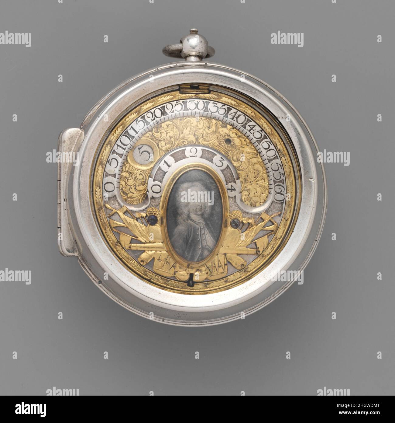 Sehen Sie sich ca. 1695 oder später Uhrmacher: Thomas Tompion. Sehen Sie. Großbritannien, London. Ca. 1695 oder höher. Silber, vergoldetes Metall. Horologie Stockfoto