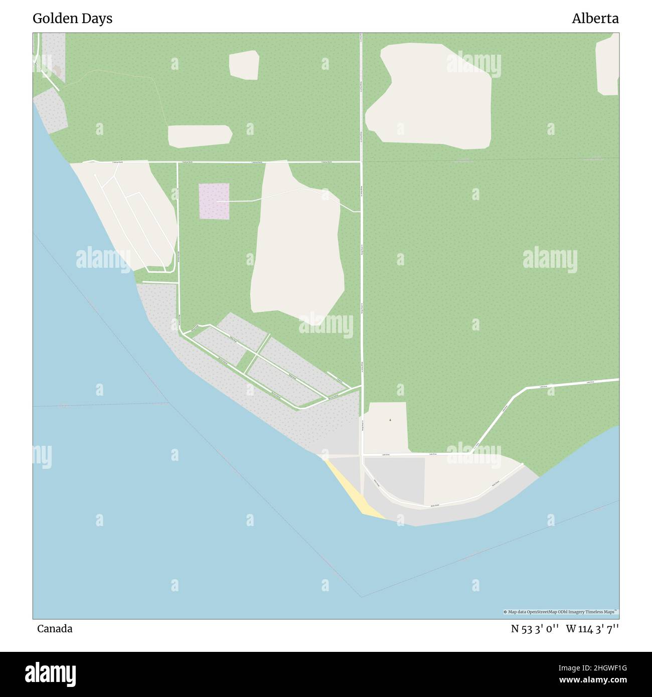 Golden Days, Canada, Alberta, N 53 3' 0'', W 114 3' 7'', map, Timeless Map veröffentlicht im Jahr 2021. Reisende, Entdecker und Abenteurer wie Florence Nightingale, David Livingstone, Ernest Shackleton, Lewis and Clark und Sherlock Holmes haben sich bei der Planung von Reisen zu den entlegensten Ecken der Welt auf Karten verlassen.Timeless Maps kartiert die meisten Orte auf der Welt und zeigt die Verwirklichung großer Träume Stockfoto