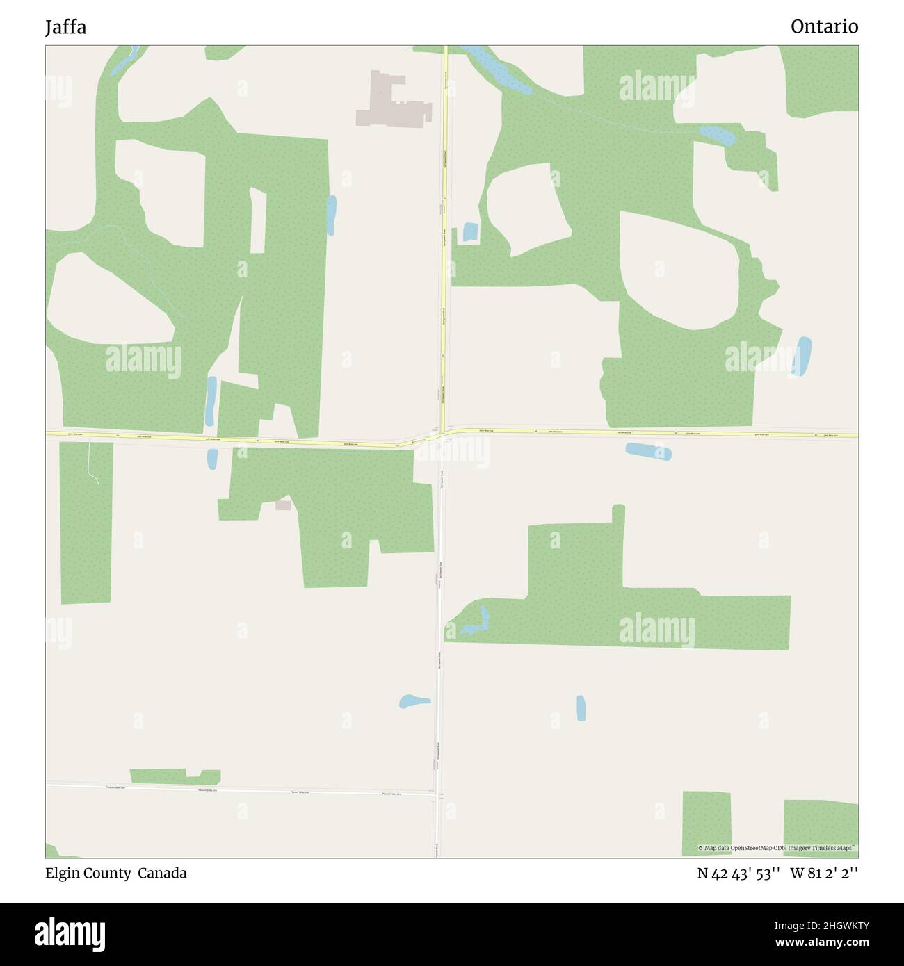 Jaffa, Elgin County, Canada, Ontario, N 42 43' 53'', W 81 2' 2'', map, Timeless Map veröffentlicht im Jahr 2021. Reisende, Entdecker und Abenteurer wie Florence Nightingale, David Livingstone, Ernest Shackleton, Lewis and Clark und Sherlock Holmes haben sich bei der Planung von Reisen zu den entlegensten Ecken der Welt auf Karten verlassen.Timeless Maps kartiert die meisten Orte auf der Welt und zeigt die Verwirklichung großer Träume Stockfoto