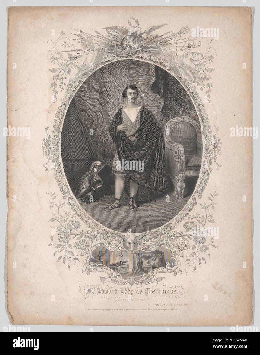 Edward Eddy als posthum: 'Kniet mir nicht zu' (Cymbelline, Akt 5, Szene 5) 1855 Martin & Johnson, New York. Edward Eddy als posthum: 'Kniet mir nicht vor' (Cymbelline, Akt 5, Szene 5). 1855. Stich mit Stipple und Linie. Martin & Johnson, New York. Edward Eddy (Amerikanisch, 1824–1875). Ausdrucke Stockfoto