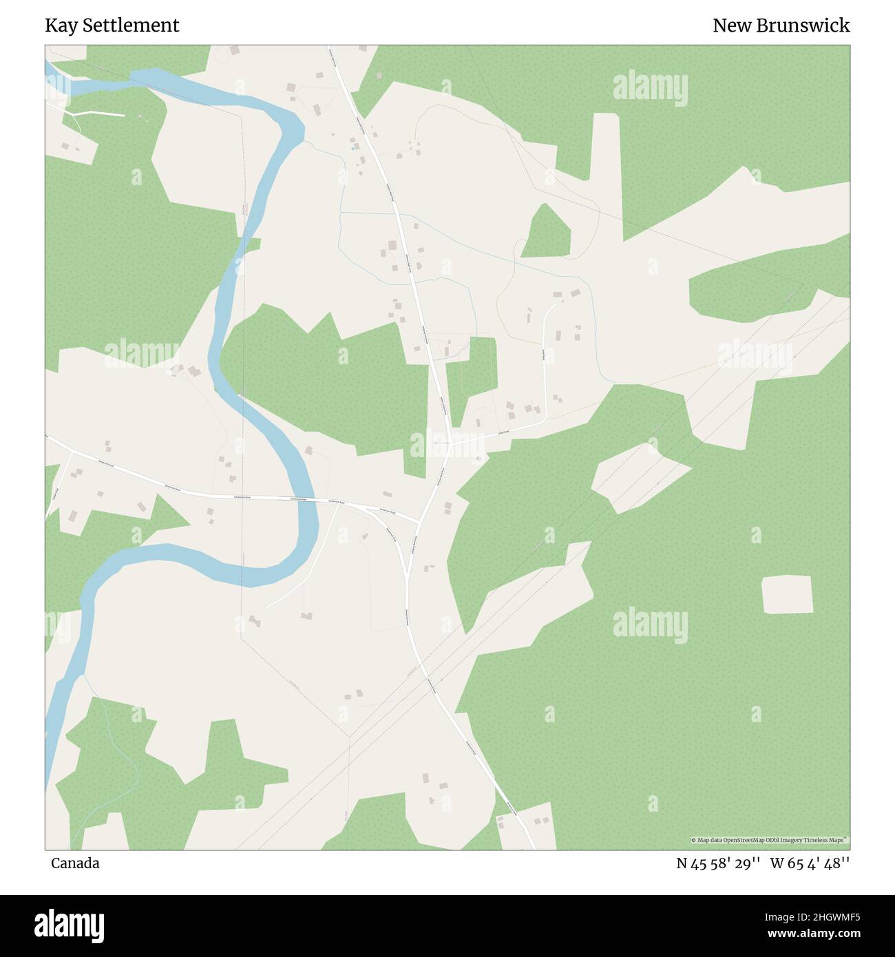 Kay Settlement, Canada, New Brunswick, N 45 58' 29'', W 65 4' 48'', map, Timeless Map veröffentlicht im Jahr 2021. Reisende, Entdecker und Abenteurer wie Florence Nightingale, David Livingstone, Ernest Shackleton, Lewis and Clark und Sherlock Holmes haben sich bei der Planung von Reisen zu den entlegensten Ecken der Welt auf Karten verlassen.Timeless Maps kartiert die meisten Orte auf der Welt und zeigt die Verwirklichung großer Träume Stockfoto