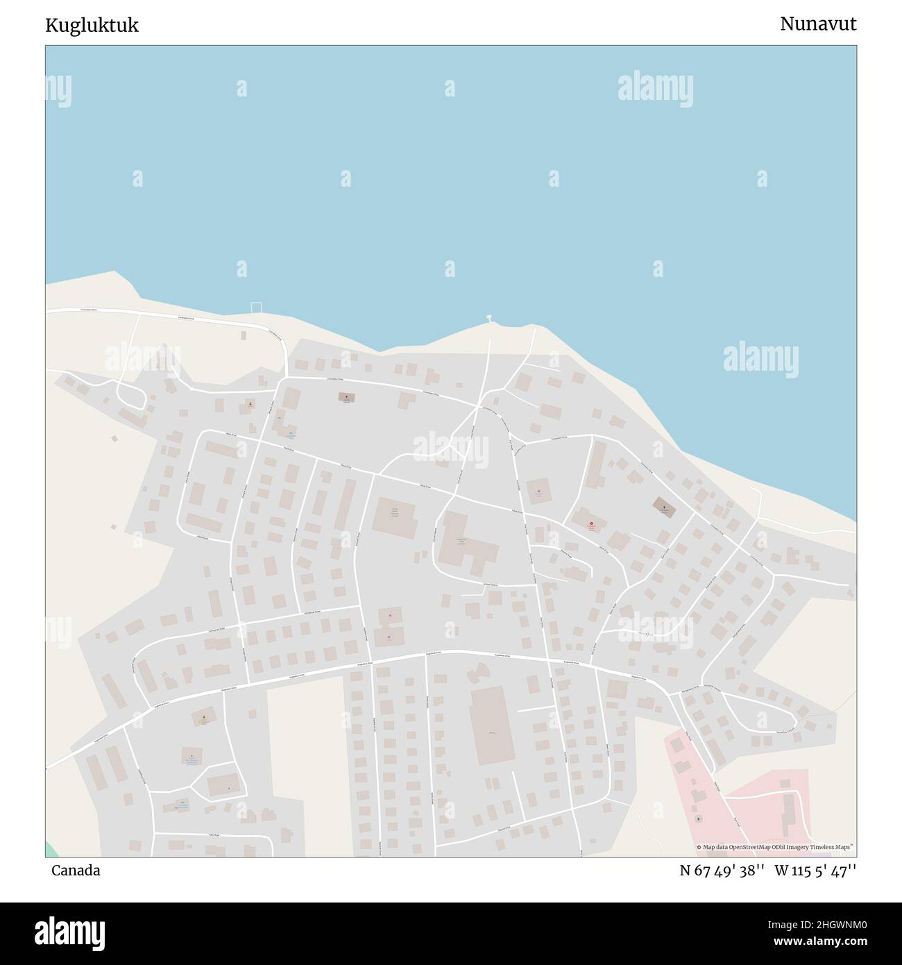 Kugluktuk, Kanada, Nunavut, N 67 49' 38'', W 115 5' 47'', map, Timeless Map veröffentlicht im Jahr 2021. Reisende, Entdecker und Abenteurer wie Florence Nightingale, David Livingstone, Ernest Shackleton, Lewis and Clark und Sherlock Holmes haben sich bei der Planung von Reisen zu den entlegensten Ecken der Welt auf Karten verlassen.Timeless Maps kartiert die meisten Orte auf der Welt und zeigt die Verwirklichung großer Träume Stockfoto