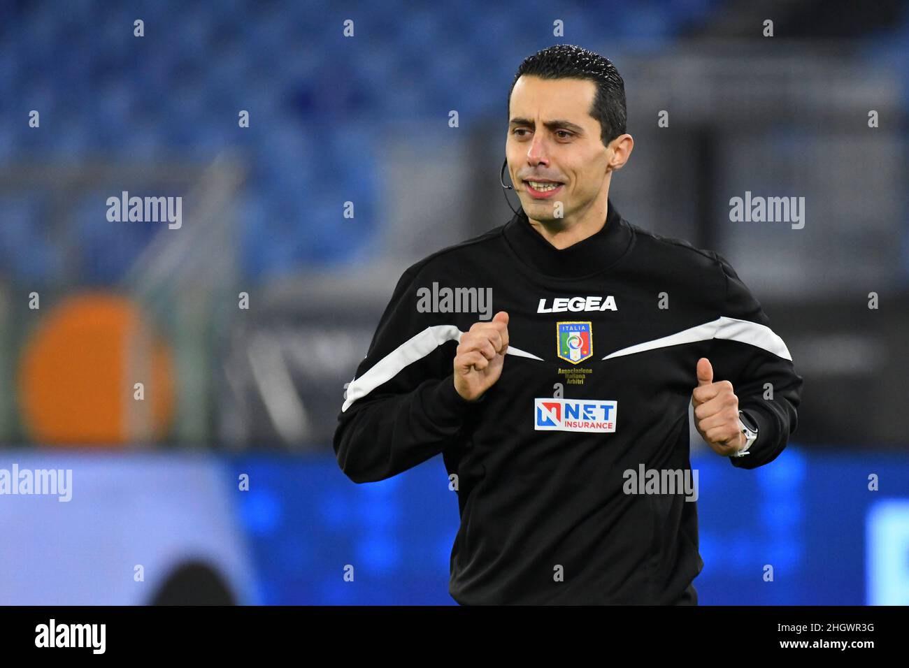 Rom, Italien. 20th Januar 2022. Assistent Marco Scatragli beim achten Finale der Coppa Italia zwischen A.S. Roma und US Lecce am 20th. Januar 2022 im Stadio Olimpico in Rom, Italien. (Bild: © Domenico Cippitelli/Pacific Press via ZUMA Press Wire) Stockfoto