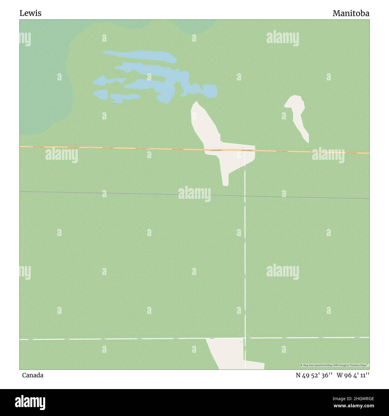 Lewis, Canada, Manitoba, N 49 52' 36'', W 96 4' 11'', map, Timeless Map veröffentlicht im Jahr 2021. Reisende, Entdecker und Abenteurer wie Florence Nightingale, David Livingstone, Ernest Shackleton, Lewis and Clark und Sherlock Holmes haben sich bei der Planung von Reisen zu den entlegensten Ecken der Welt auf Karten verlassen.Timeless Maps kartiert die meisten Orte auf der Welt und zeigt die Verwirklichung großer Träume Stockfoto