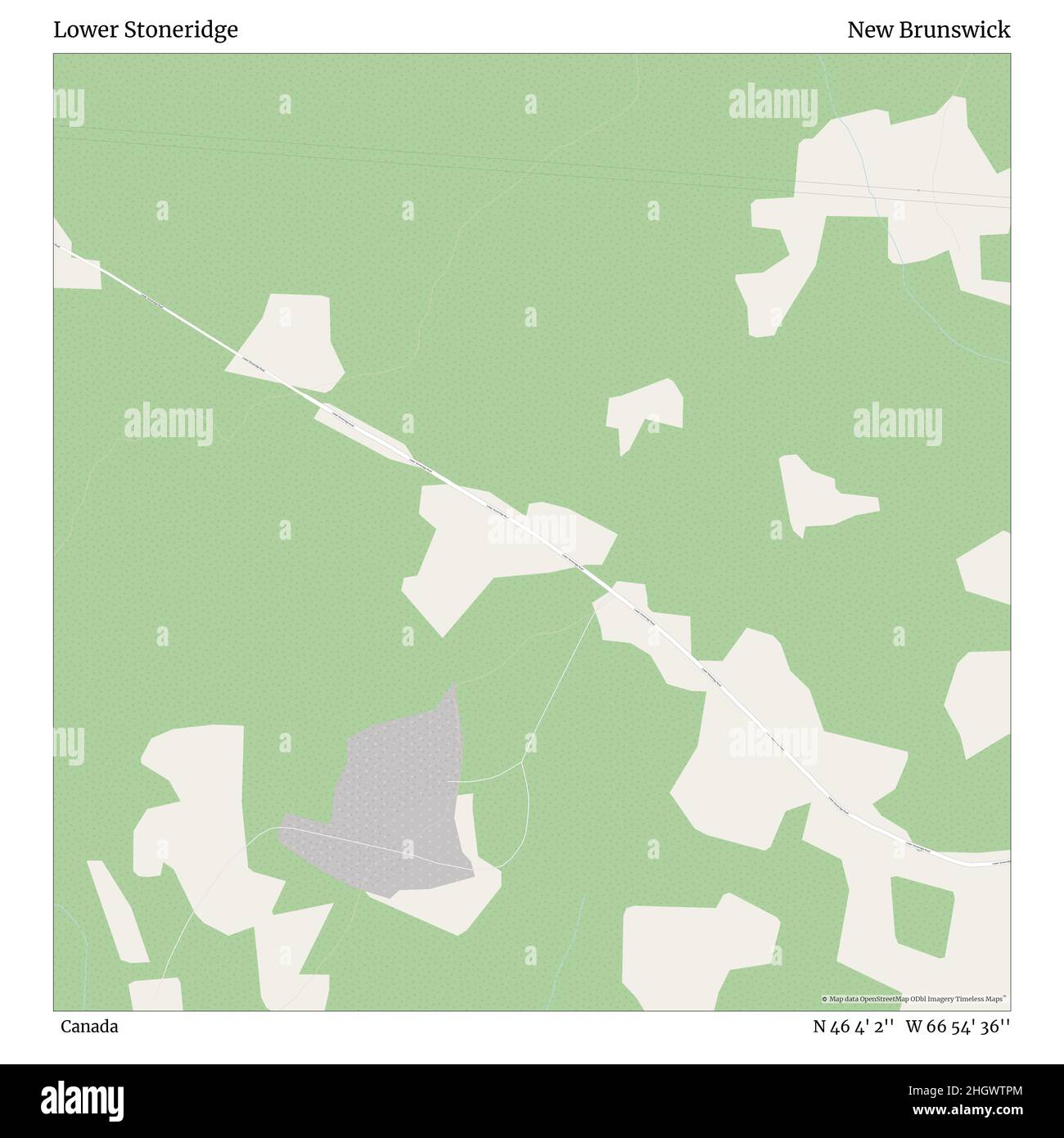 Lower Stoneridge, Kanada, New Brunswick, N 46 4' 2'', W 66 54' 36'', map, Timeless Map veröffentlicht im Jahr 2021. Reisende, Entdecker und Abenteurer wie Florence Nightingale, David Livingstone, Ernest Shackleton, Lewis and Clark und Sherlock Holmes haben sich bei der Planung von Reisen zu den entlegensten Ecken der Welt auf Karten verlassen.Timeless Maps kartiert die meisten Orte auf der Welt und zeigt die Verwirklichung großer Träume Stockfoto