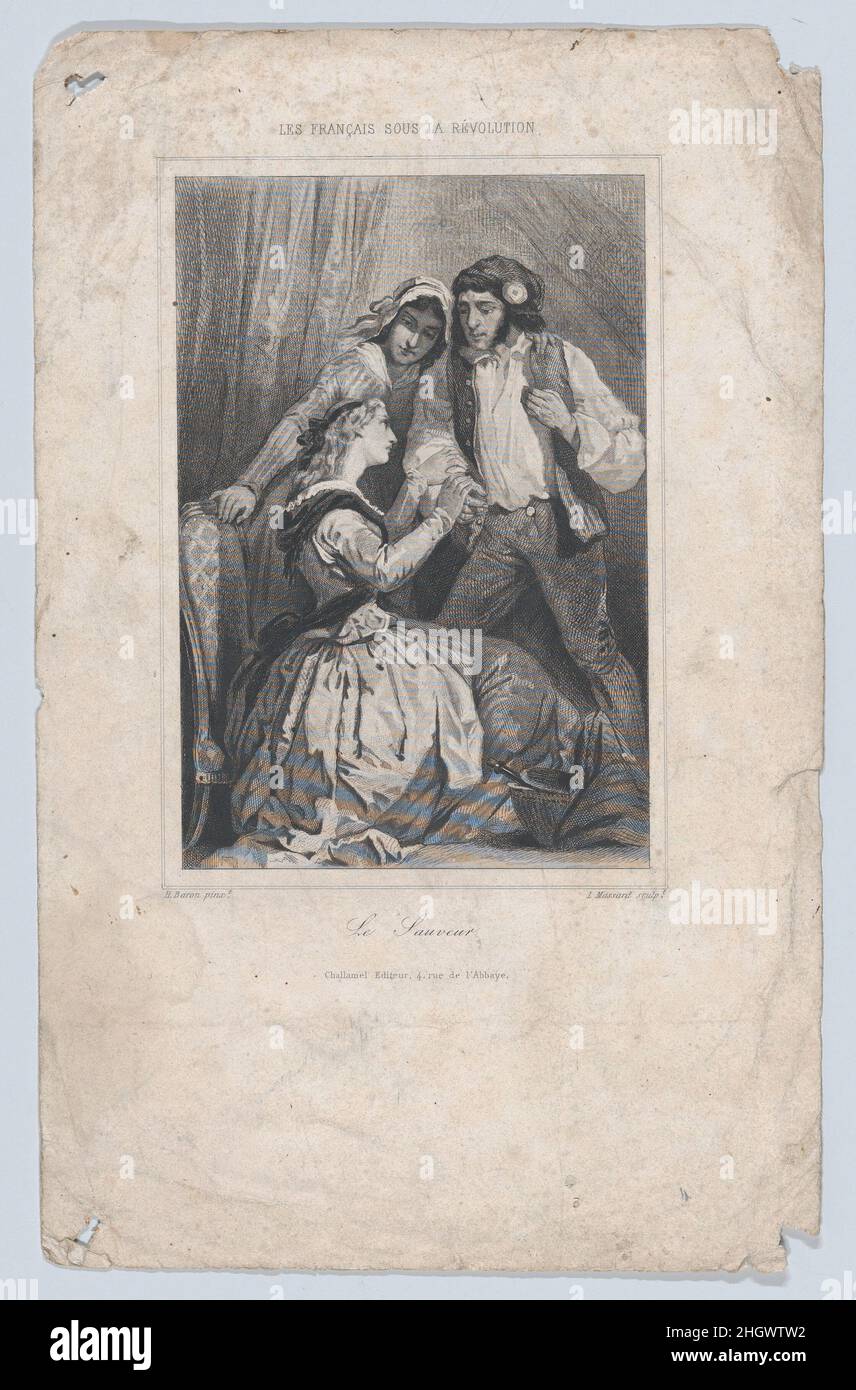 Der Retter, aus "den Franzosen während der Revolution" 1843 Léopold Massard. Der Retter, aus "den Franzosen während der Revolution". Nach Henri-Charles-Antoine Baron (Französisch, Besançon 1816–1885 Genf). 1843. Radierung. Challamel. Ausdrucke Stockfoto