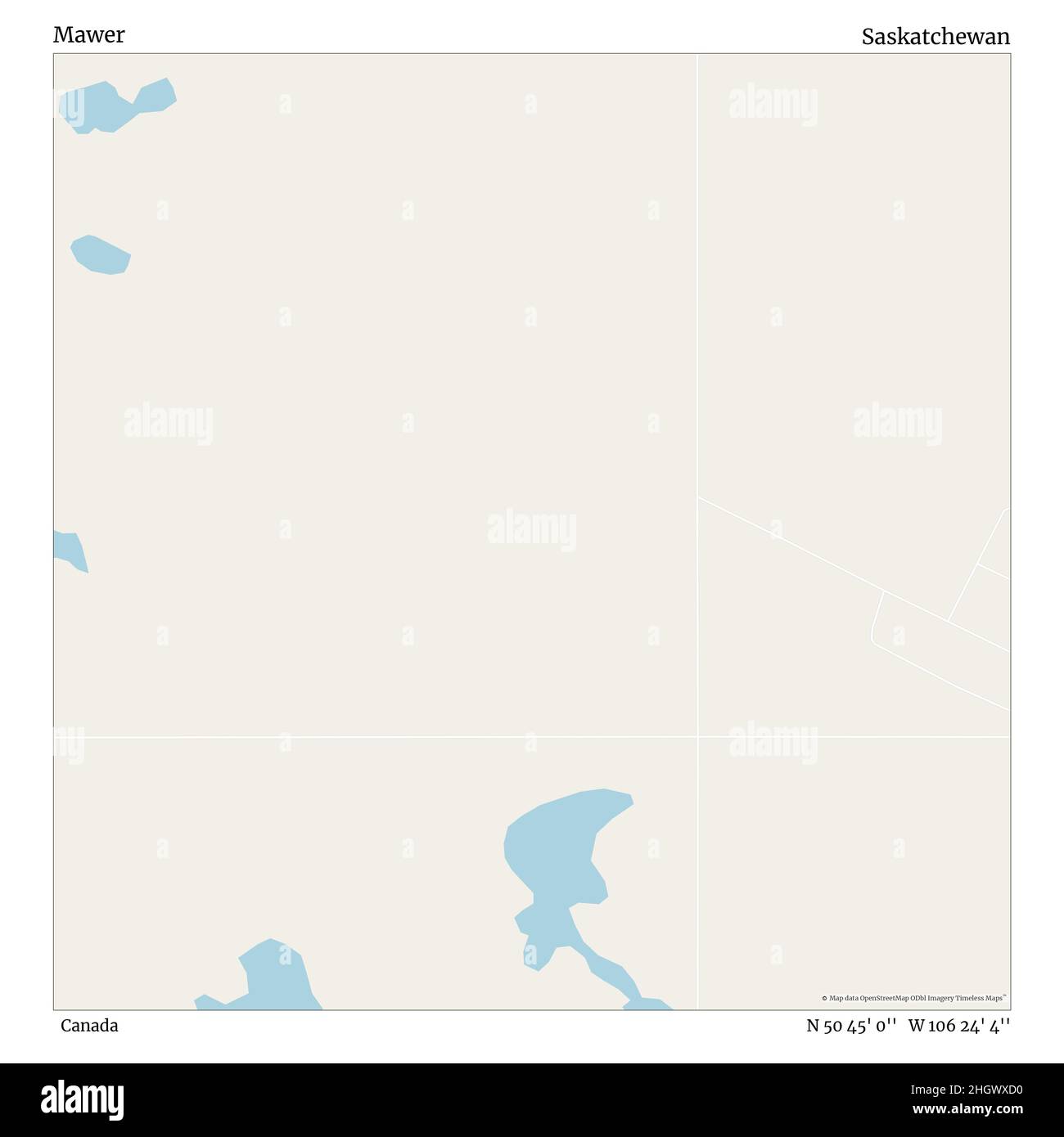 Mawer, Canada, Saskatchewan, N 50 45' 0'', W 106 24' 4'', map, Timeless Map, veröffentlicht 2021. Reisende, Entdecker und Abenteurer wie Florence Nightingale, David Livingstone, Ernest Shackleton, Lewis and Clark und Sherlock Holmes haben sich bei der Planung von Reisen zu den entlegensten Ecken der Welt auf Karten verlassen.Timeless Maps kartiert die meisten Orte auf der Welt und zeigt die Verwirklichung großer Träume Stockfoto