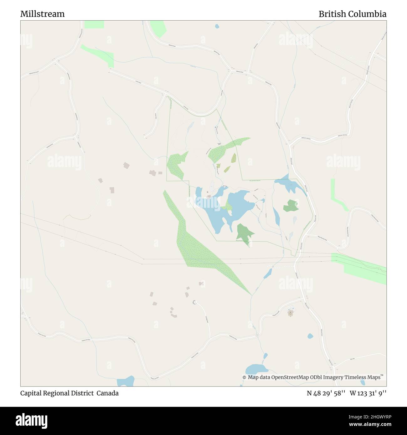 Millstream, Capital Regional District, Kanada, British Columbia, N 48 29' 58'', W 123 31' 9'', map, Timeless Map veröffentlicht im Jahr 2021. Reisende, Entdecker und Abenteurer wie Florence Nightingale, David Livingstone, Ernest Shackleton, Lewis and Clark und Sherlock Holmes haben sich bei der Planung von Reisen zu den entlegensten Ecken der Welt auf Karten verlassen.Timeless Maps kartiert die meisten Orte auf der Welt und zeigt die Verwirklichung großer Träume Stockfoto