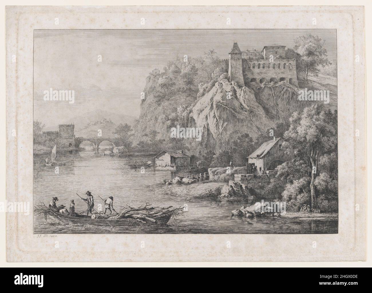 Ansicht des Klosters der barfüßigen Karmeliter in Lyon 1807 Jean Jacques de Boissieu Französisch. Blick auf das Kloster der barfüßigen Karmeliter in Lyon. Jean Jacques de Boissieu (Französisch, Lyon 1736–1810 Lyon). 1807. Ätzung mit Trockenpunkt; vierter Zustand von fünf. Ausdrucke Stockfoto