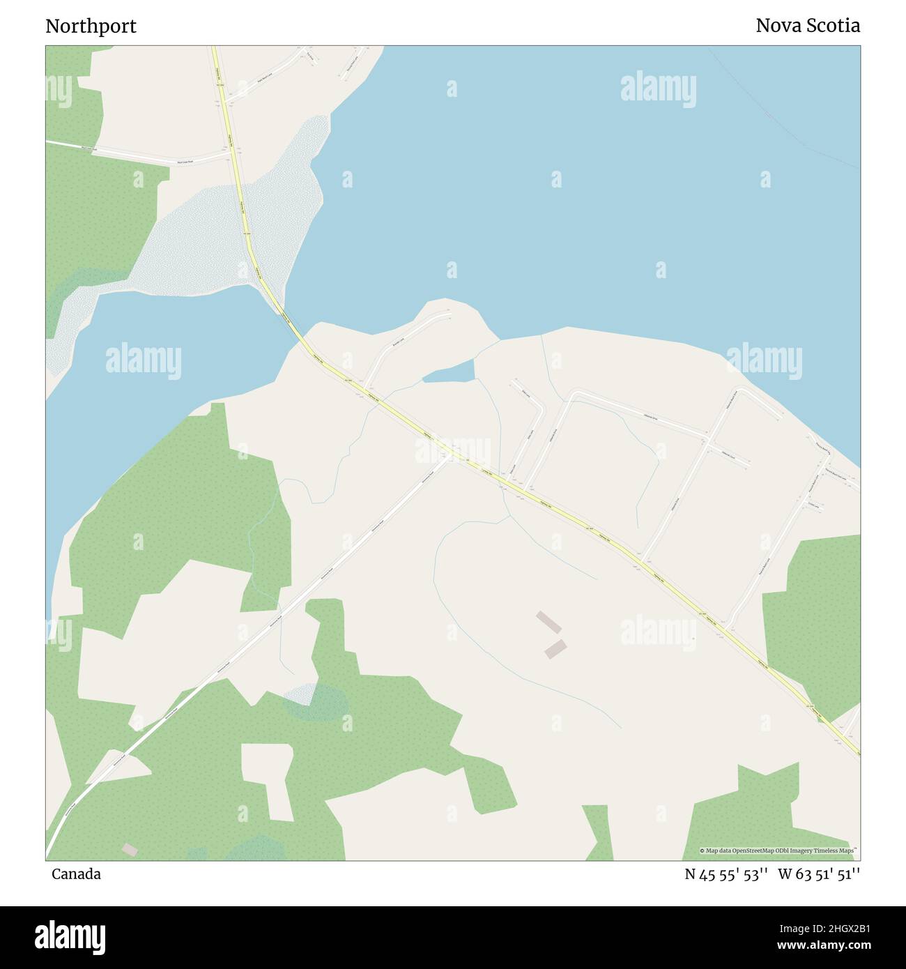 Northport, Kanada, Nova Scotia, N 45 55' 53'', W 63 51' 51'', map, Timeless Map veröffentlicht im Jahr 2021. Reisende, Entdecker und Abenteurer wie Florence Nightingale, David Livingstone, Ernest Shackleton, Lewis and Clark und Sherlock Holmes haben sich bei der Planung von Reisen zu den entlegensten Ecken der Welt auf Karten verlassen.Timeless Maps kartiert die meisten Orte auf der Welt und zeigt die Verwirklichung großer Träume Stockfoto