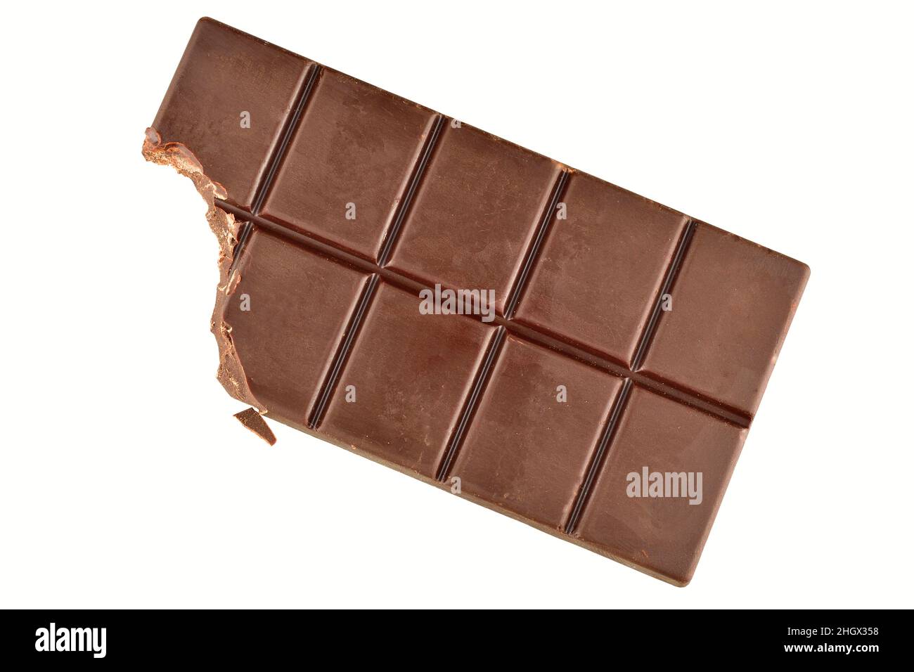Gebissen Schokolade Bar isoliert auf weißem Hintergrund mit Beschneidungspfad Stockfoto
