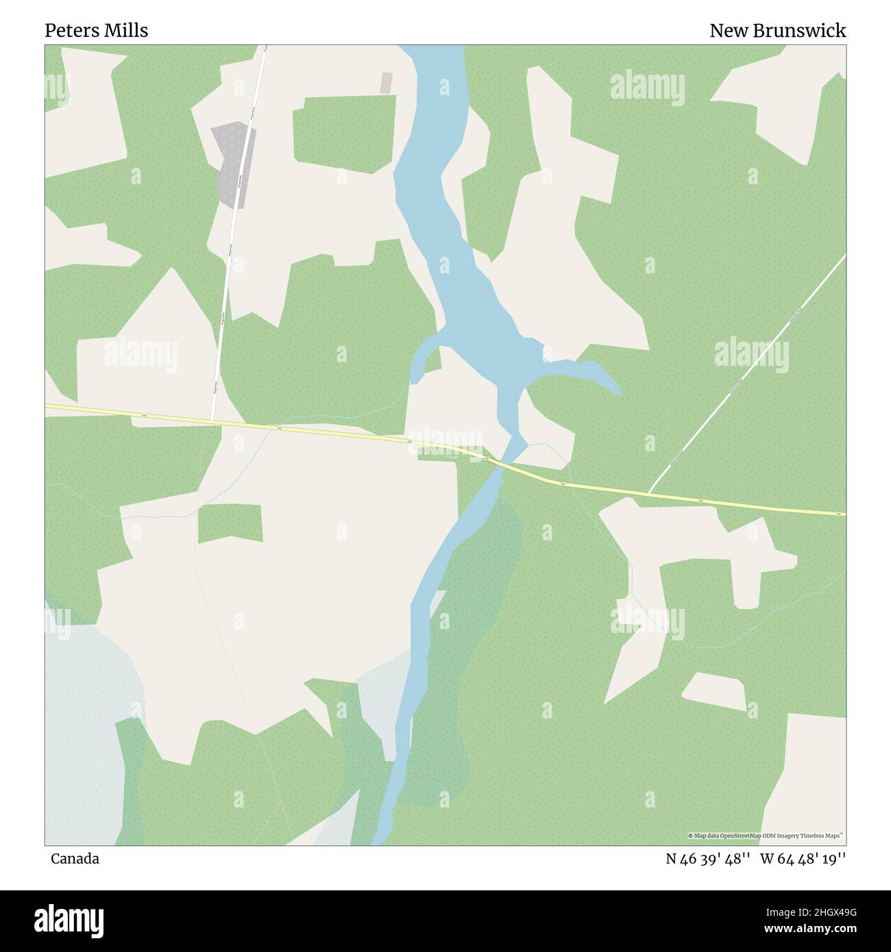 Peters Mills, Kanada, New Brunswick, N 46 39' 48'', W 64 48' 19'', map, Timeless Map veröffentlicht im Jahr 2021. Reisende, Entdecker und Abenteurer wie Florence Nightingale, David Livingstone, Ernest Shackleton, Lewis and Clark und Sherlock Holmes haben sich bei der Planung von Reisen zu den entlegensten Ecken der Welt auf Karten verlassen.Timeless Maps kartiert die meisten Orte auf der Welt und zeigt die Verwirklichung großer Träume Stockfoto