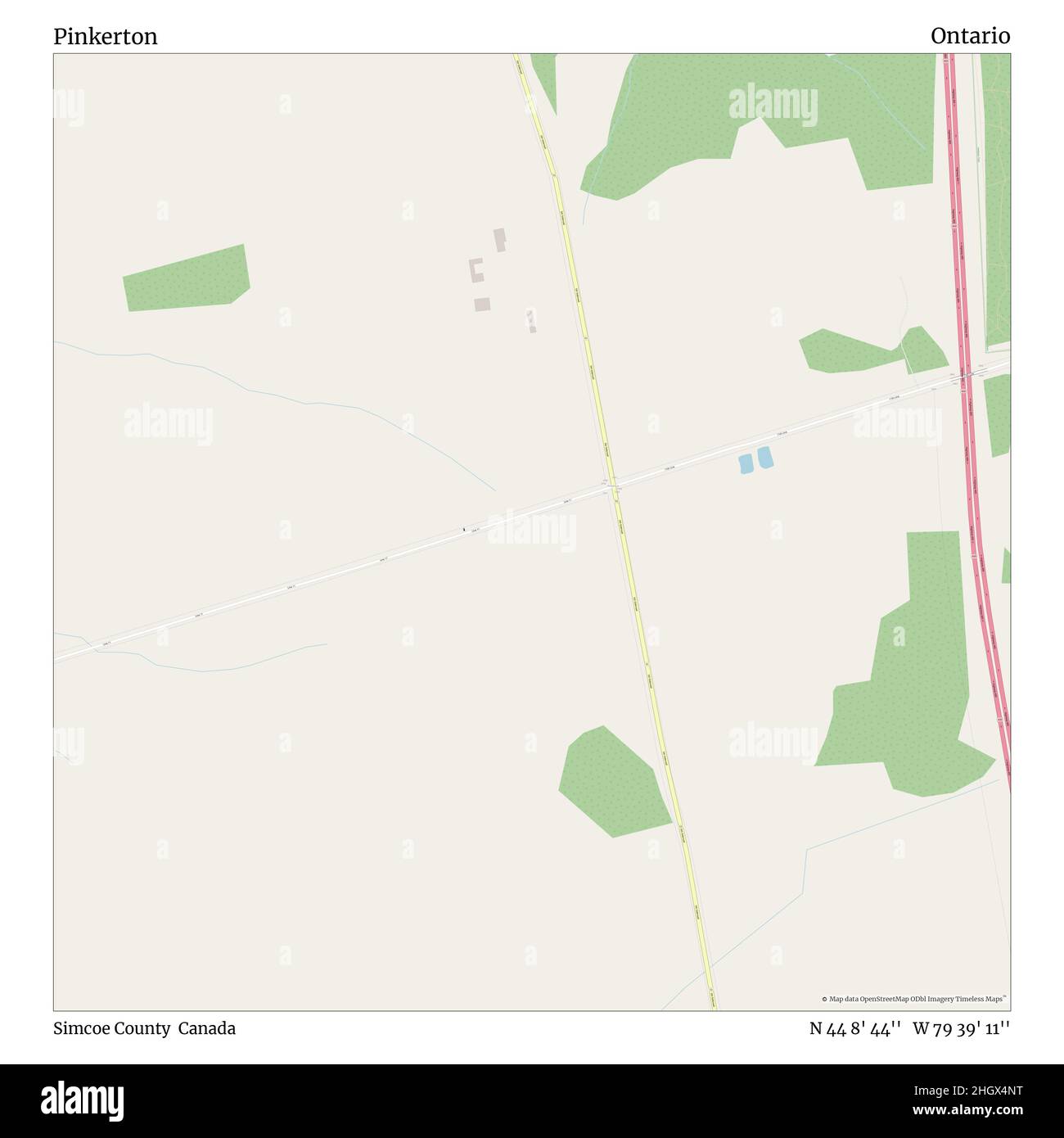 Pinkerton, Simcoe County, Canada, Ontario, N 44 8' 44'', W 79 39' 11'', map, Timeless Map veröffentlicht im Jahr 2021. Reisende, Entdecker und Abenteurer wie Florence Nightingale, David Livingstone, Ernest Shackleton, Lewis and Clark und Sherlock Holmes haben sich bei der Planung von Reisen zu den entlegensten Ecken der Welt auf Karten verlassen.Timeless Maps kartiert die meisten Orte auf der Welt und zeigt die Verwirklichung großer Träume Stockfoto